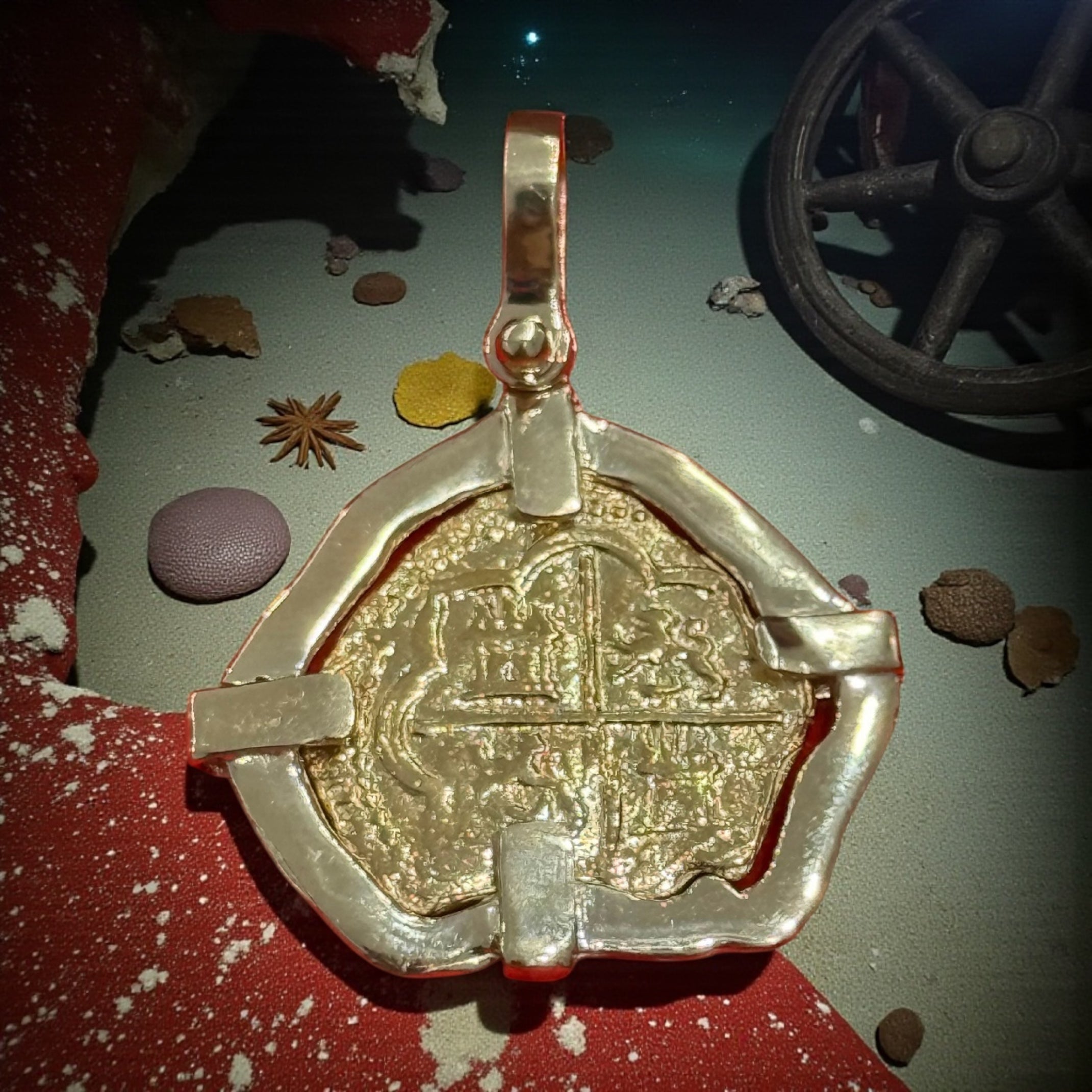 MUSEUM QUALITY RECREATION OF ATOCHA SHIPWRECK GOLD COIN PENDANT HANDMADE WITH 14K REAL GOLD