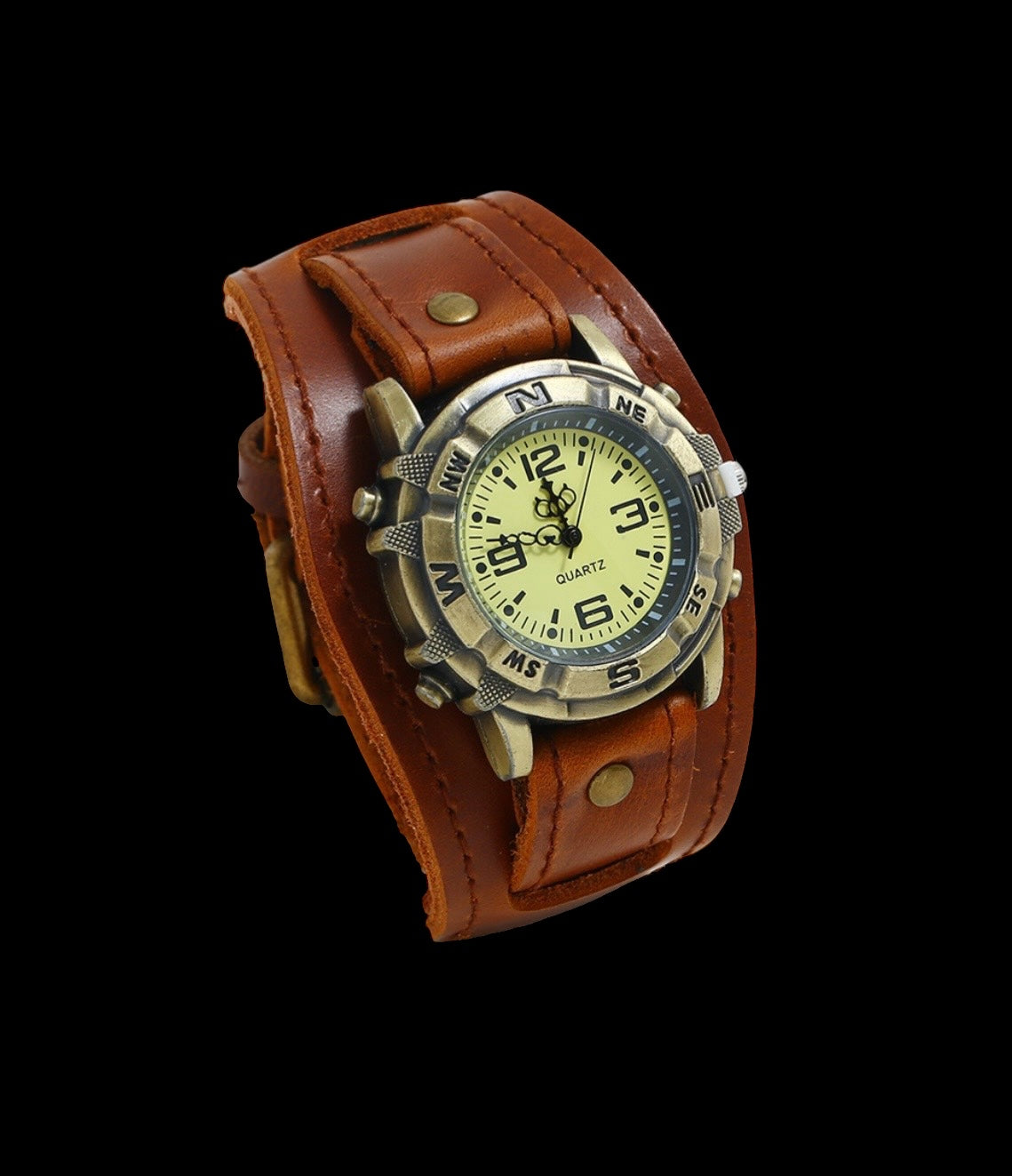 Genuine Cowhide Leather Watch Bracelet For Men Women Alloy Cuff Wristwatch