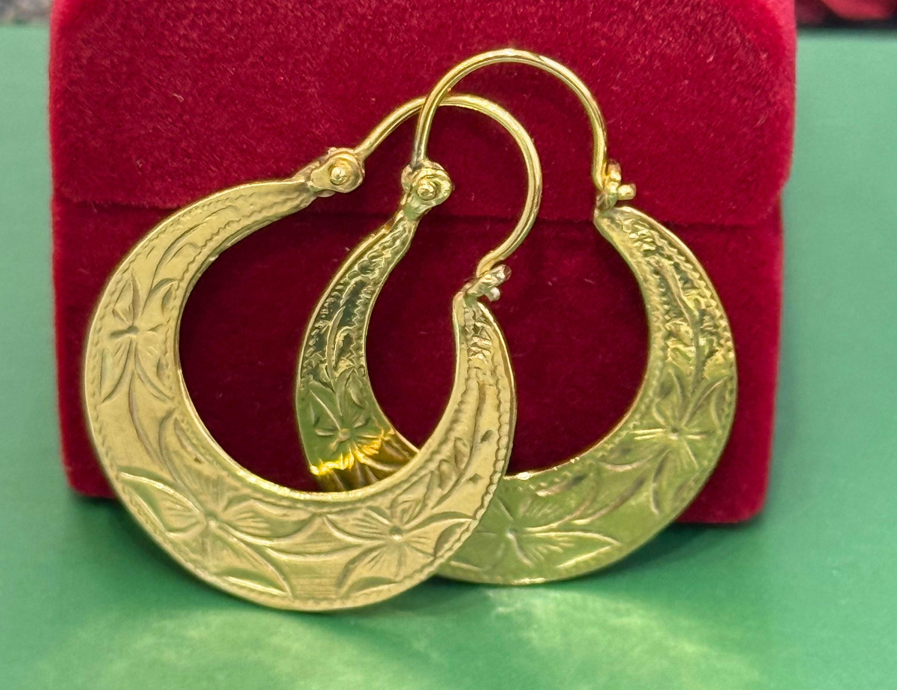 14K REAL SOLID GOLD HANDMADE CUBAN HOOP EARRINGS