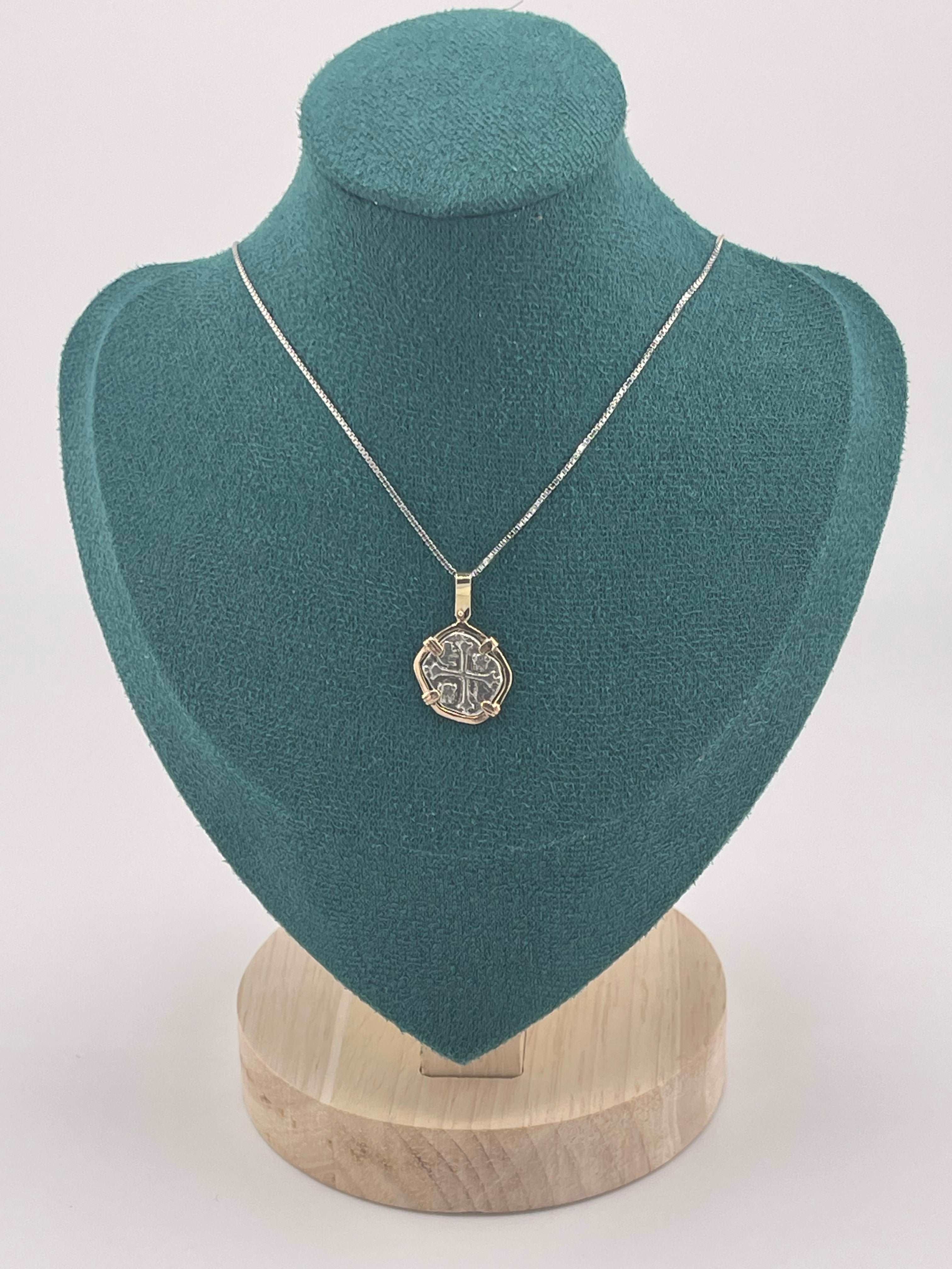 NUESTRA SENORA DE ATOCHA MINI SILVER COIN PENDANT IN 14KT GOLD BEZEL