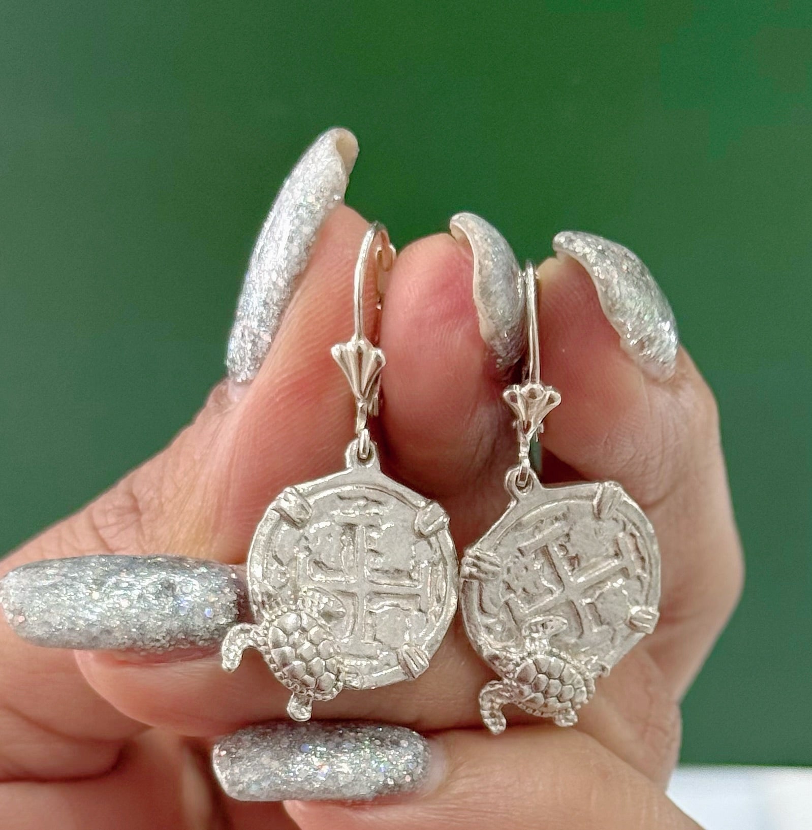 ATOCHA SILVER MINI COIN EARRINGS IN TURTLE SETTING
