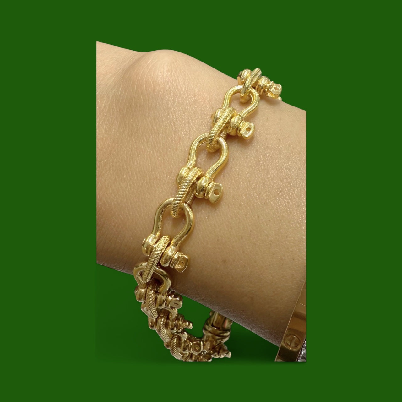 14k solid real gold heavy handmade shackle link bracelet 9.5mm