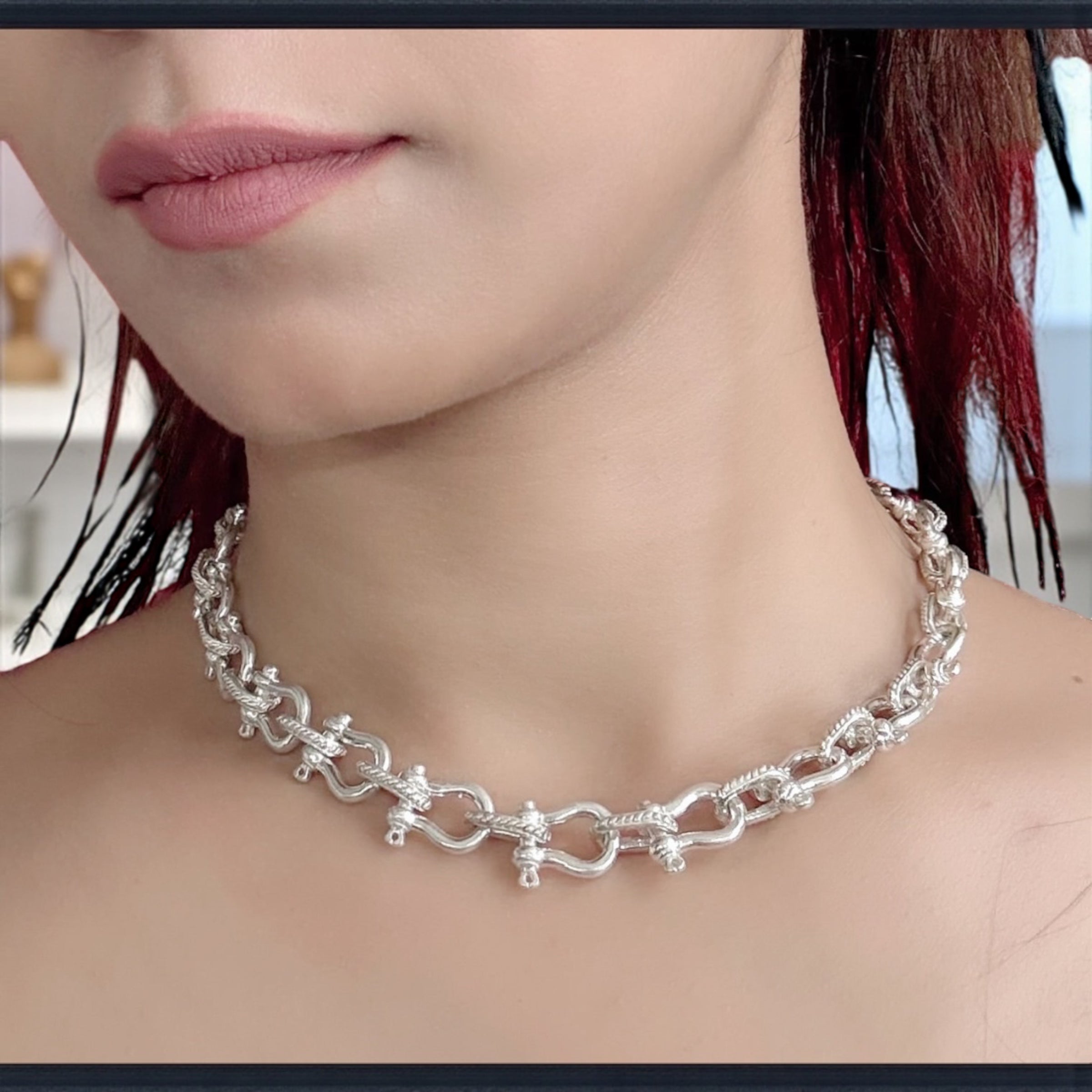 HANDMADE 925 STERLING SILVER SOLID SHACKLE CHOKER CHAIN 11MM