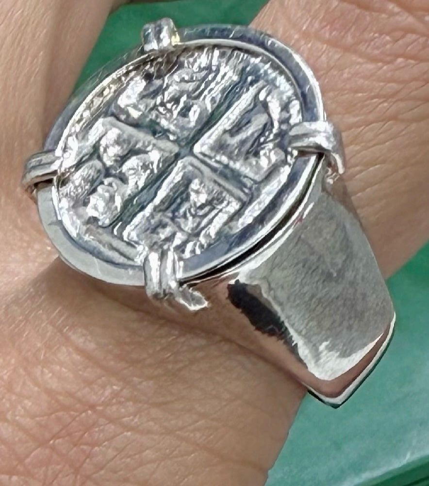 14k solid white gold Atocha coin ring