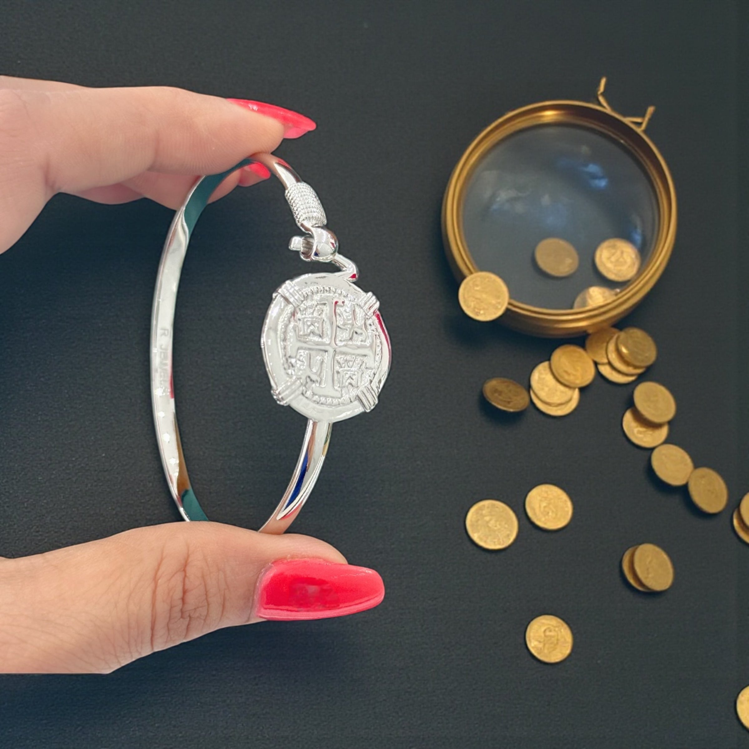 ATOCHA SOLID SILVER COIN BANGLE