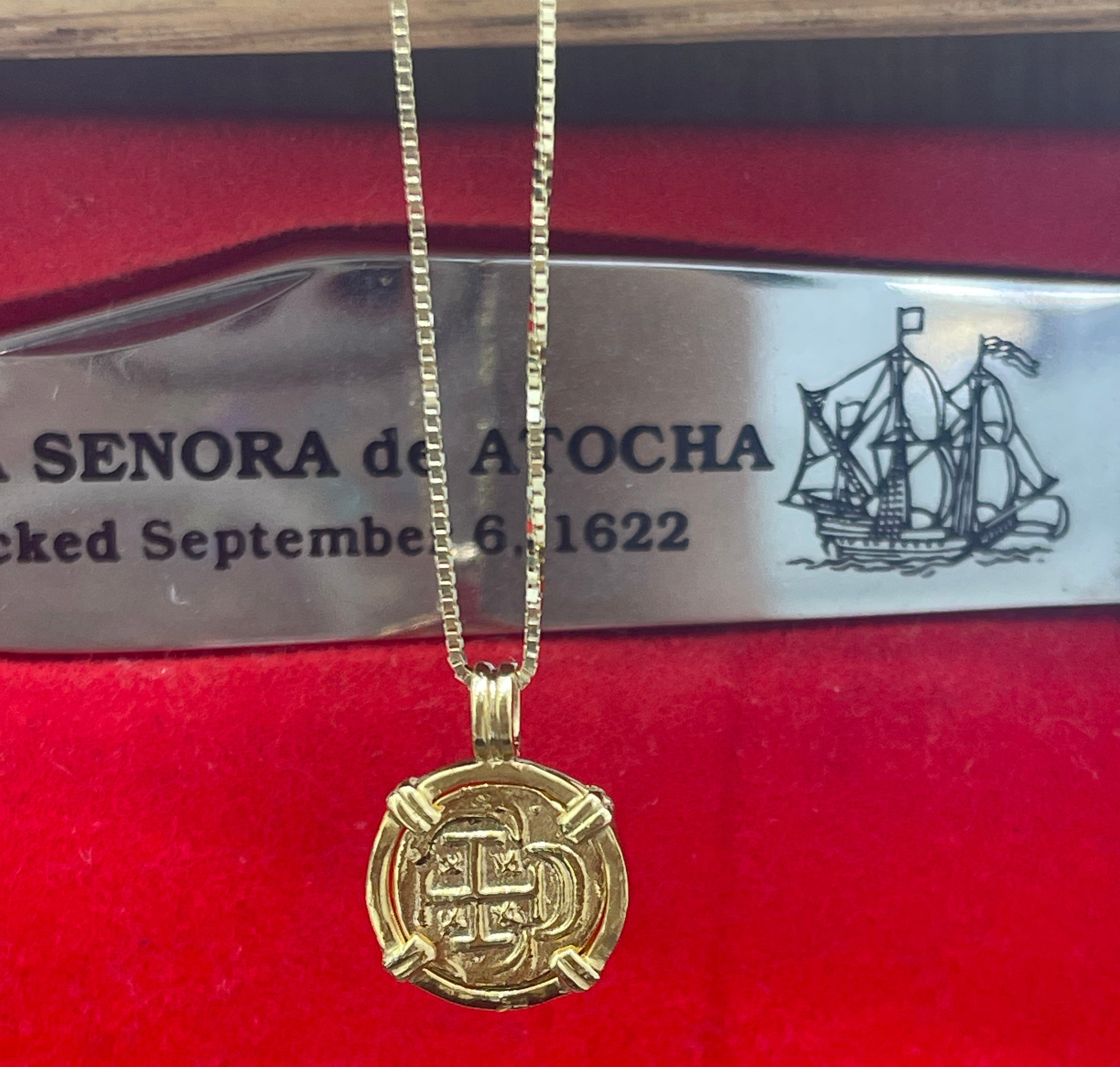 14k real gold mini shipwreck treasure gold coin pendant