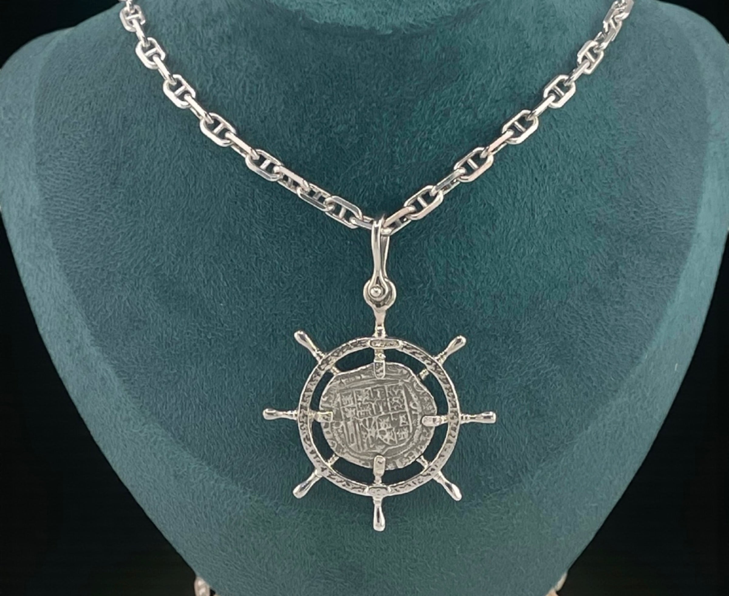 ATOCHA SOLID SILVER SHIPS-WHEEL COIN PENDANT