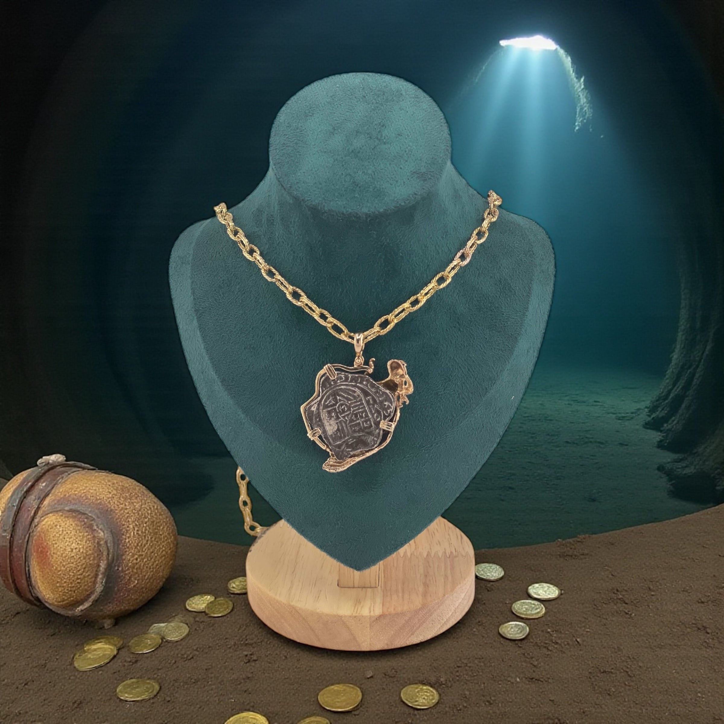ATOCHA SHIPWRECK SILVER COIN PENDANT IN 14KT SOLID MERMAID GOLD BEZEL