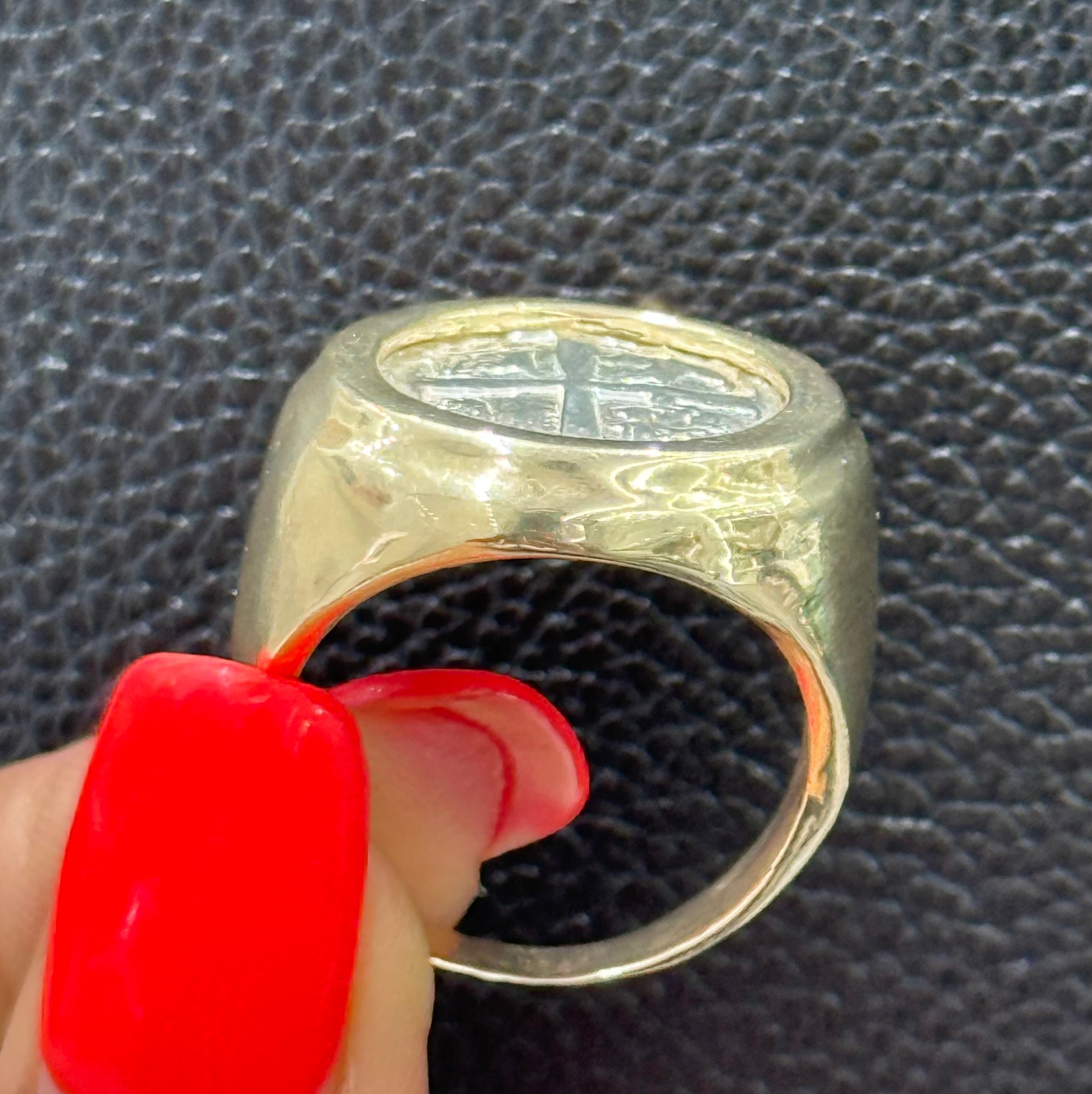 ATOCHA SILVER COIN RING IN 14k SOLID REAL GOLD BEZEL AND BAND