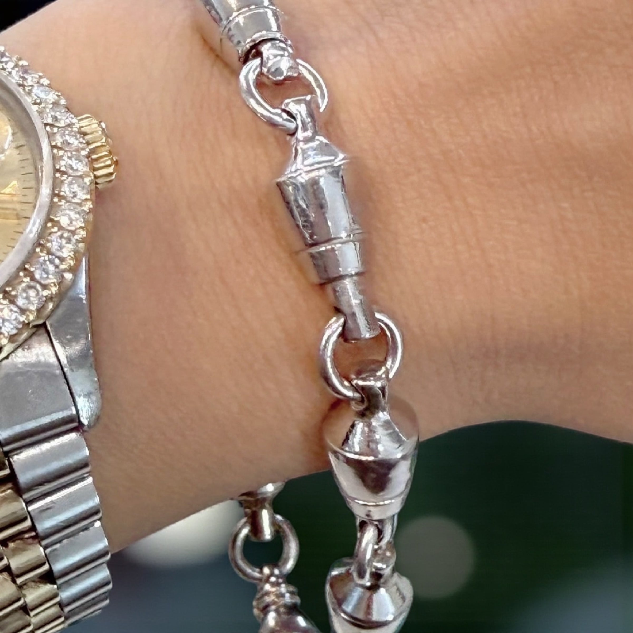 925 ITALIAN SOLID STERLING SILVER HANDMADE HEAVY SWIVEL BRACELET 8MM