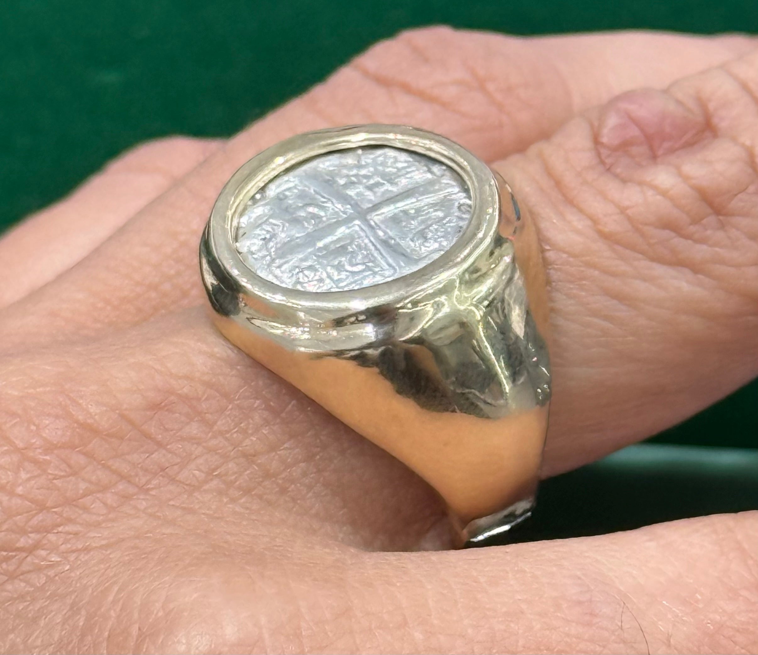 ATOCHA SILVER COIN RING IN 14k SOLID REAL GOLD BEZEL AND BAND