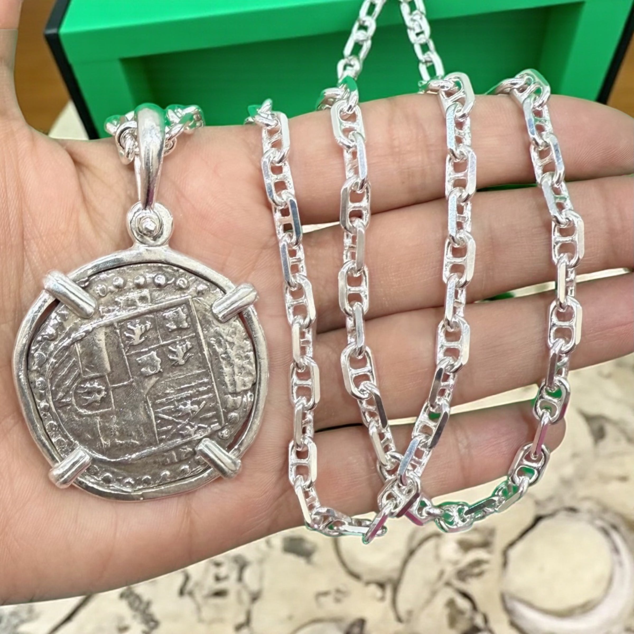 ATOCHA SOLID SILVER COIN PENDANT LARGE SIZE