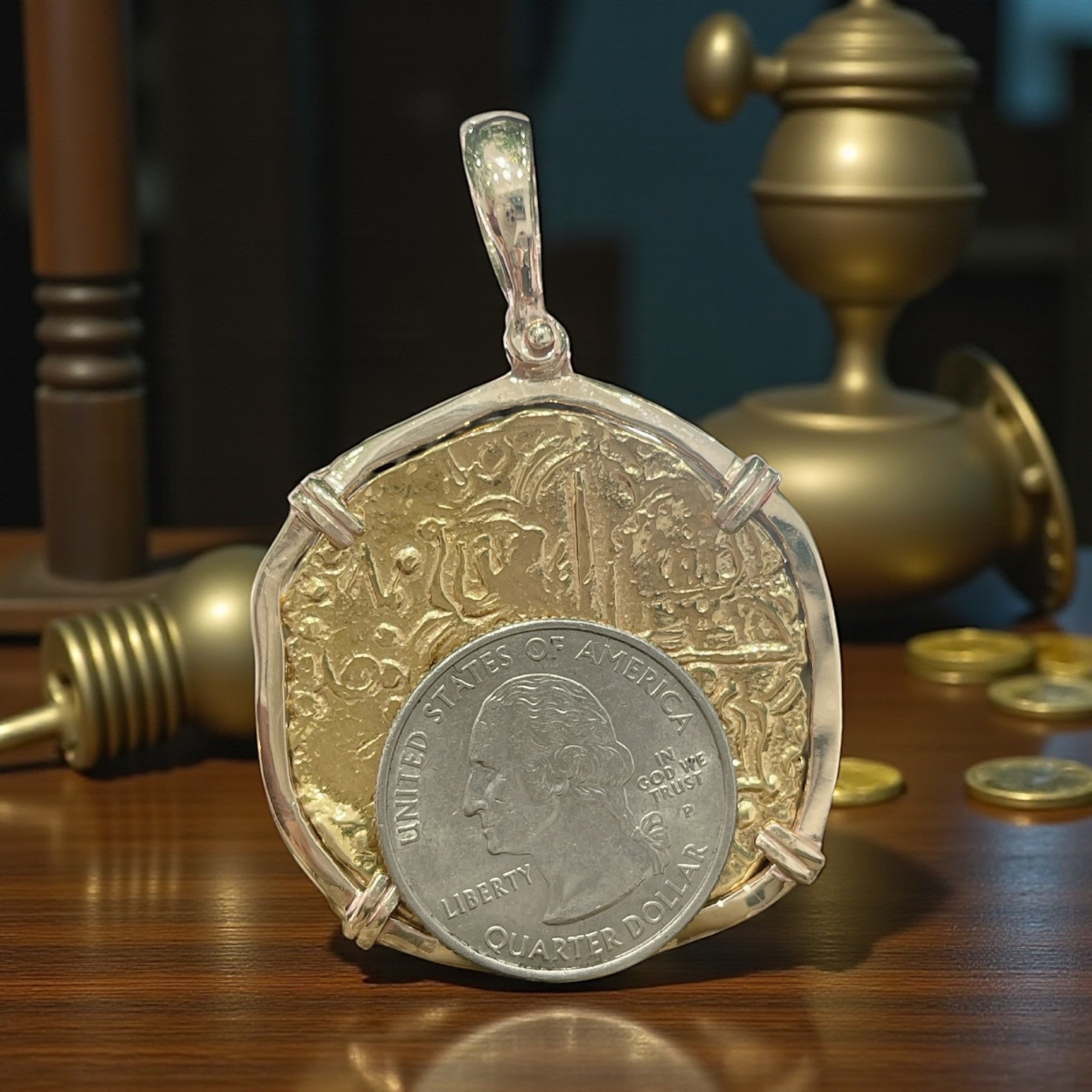 MUSEUM QUALITY RECREATION OF ATOCHA SHIPWRECK GOLD COIN PENDANT HANDMADE WITH 14k REAL HEAVY SOLID GOLD
