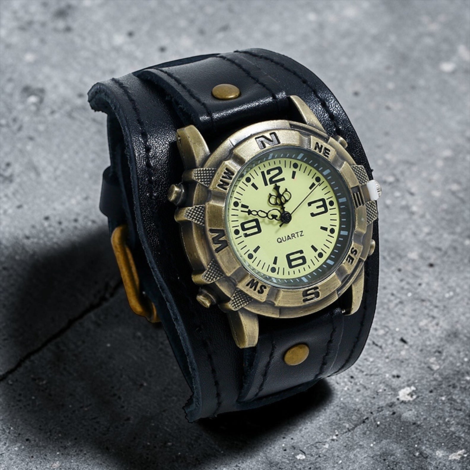 Genuine Cowhide Leather Watch Bracelet For Men Women Alloy Cuff Wristwatch