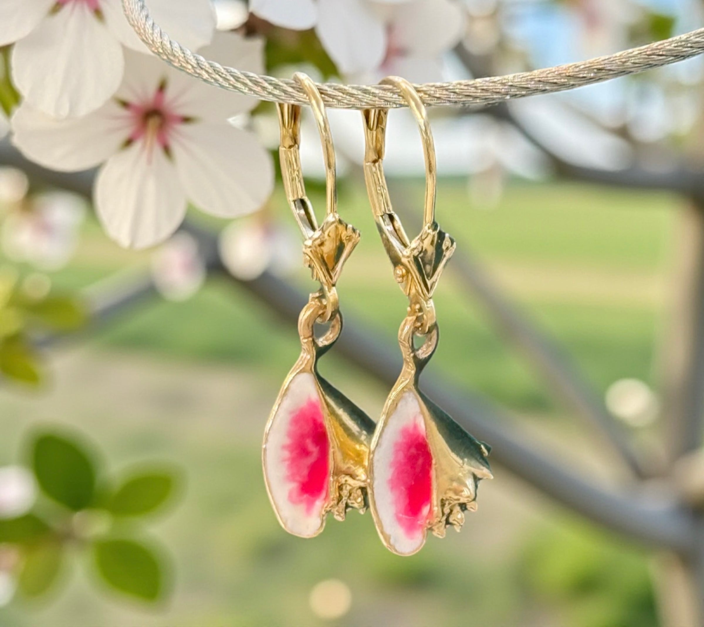 14K REAL SOLID GOLD HANDMADE MINI CONCH SHELL EARRINGS