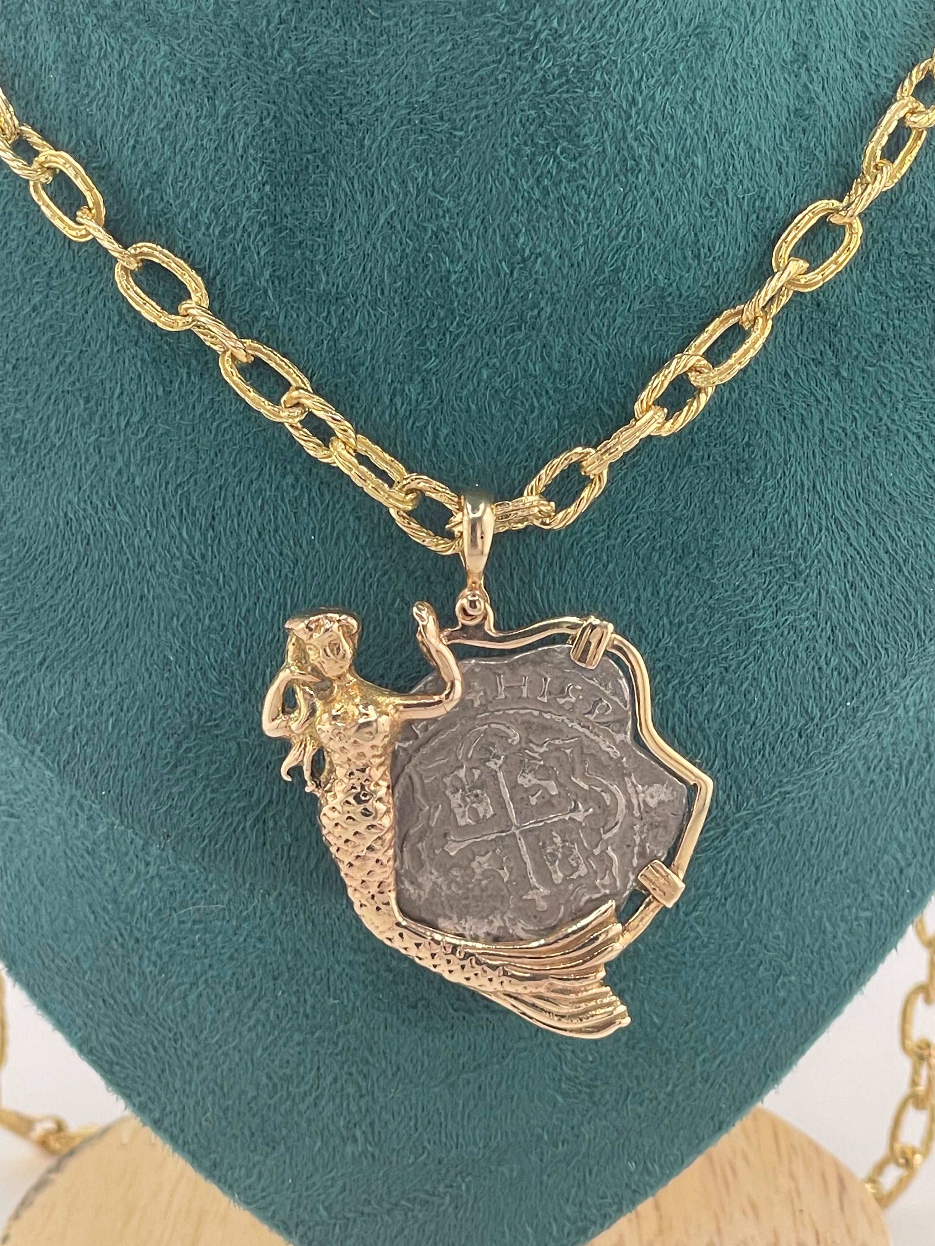 ATOCHA SHIPWRECK SILVER COIN PENDANT IN 14KT SOLID MERMAID GOLD BEZEL