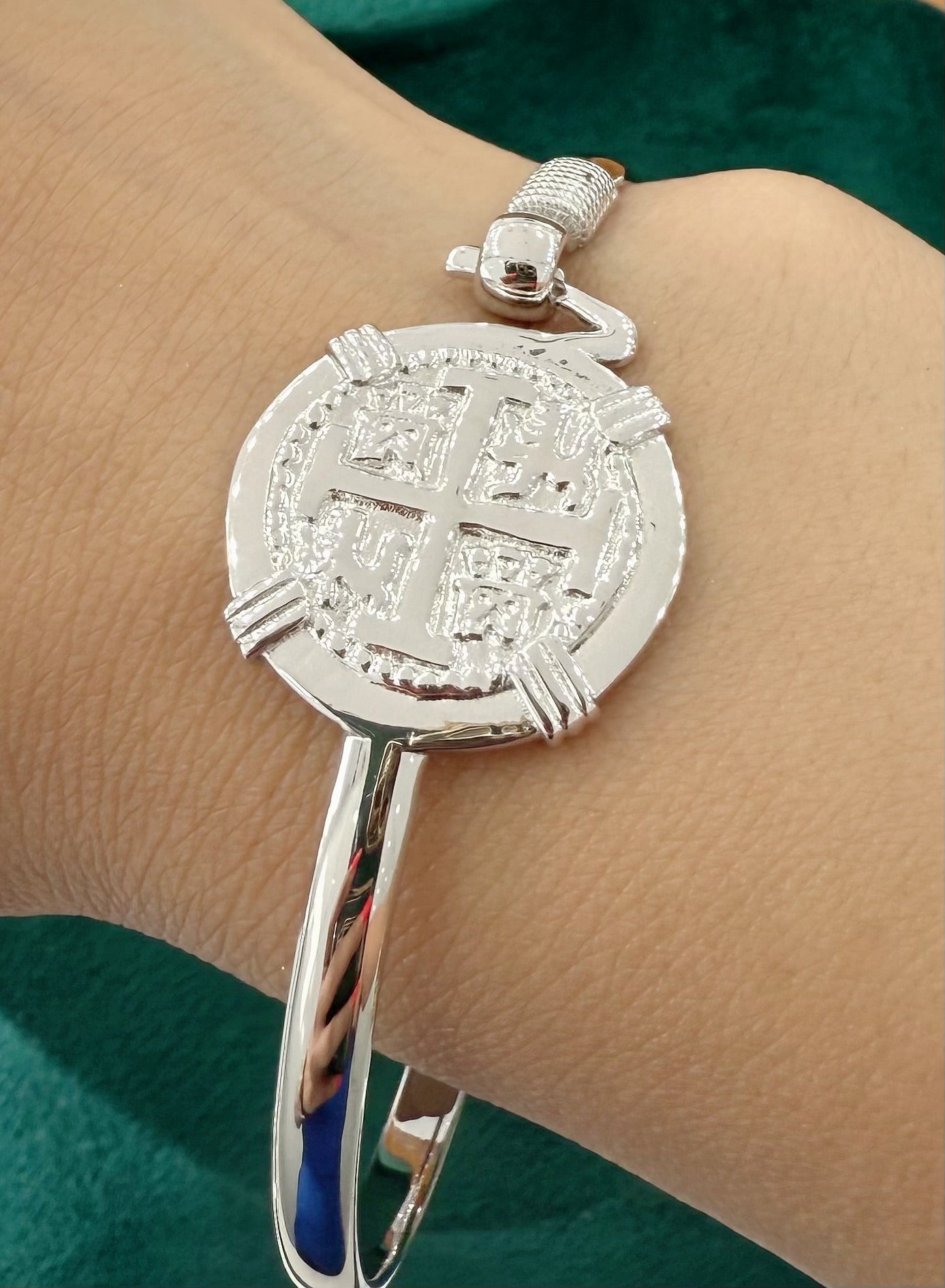 ATOCHA SOLID SILVER COIN BANGLE