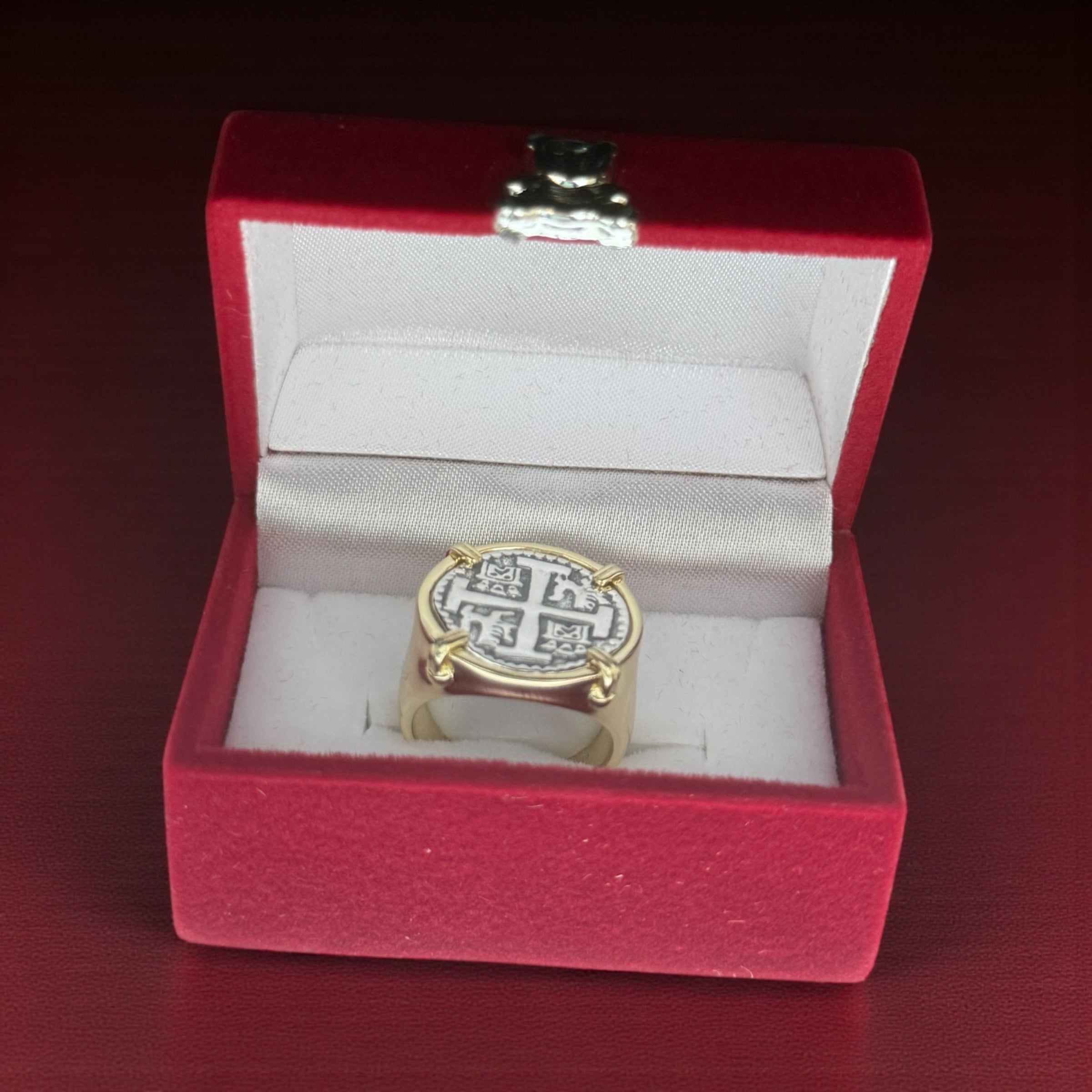 NUESTRA SENORA DE ATOCHA SILVER COIN RING IN 14k GOLD VERMAIL
