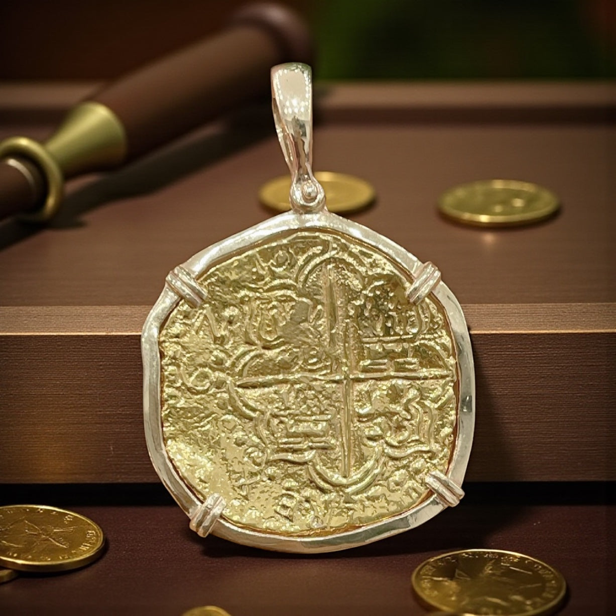 MUSEUM QUALITY RECREATION OF ATOCHA SHIPWRECK GOLD COIN PENDANT HANDMADE WITH 14k REAL HEAVY SOLID GOLD