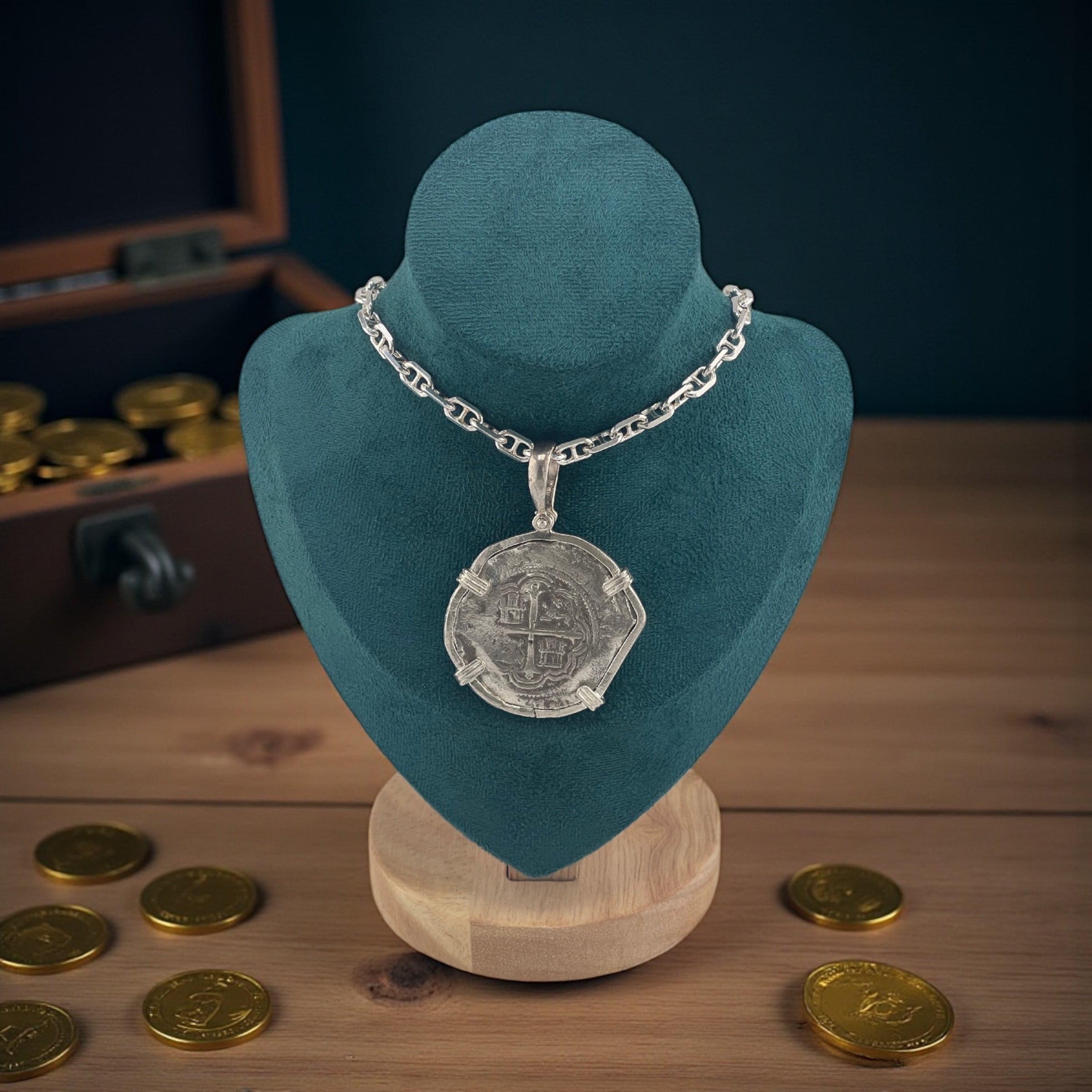 NUESTRA SENORA DE ATOCHA SOLID SILVER LARGE 8 REALE SIZE COIN PENDANT