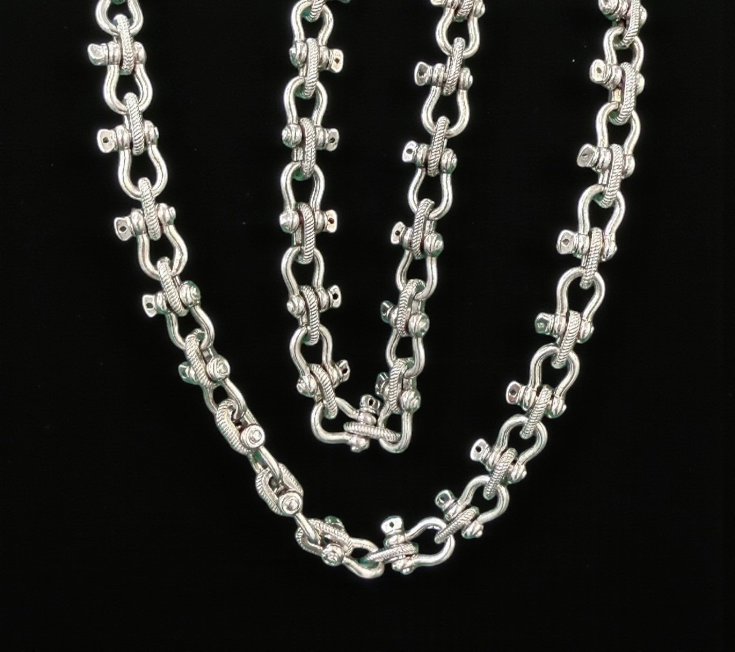 HEAVY HANDMADE 925 STERLING SILVER SHACKLE LINK CHAIN 7MM