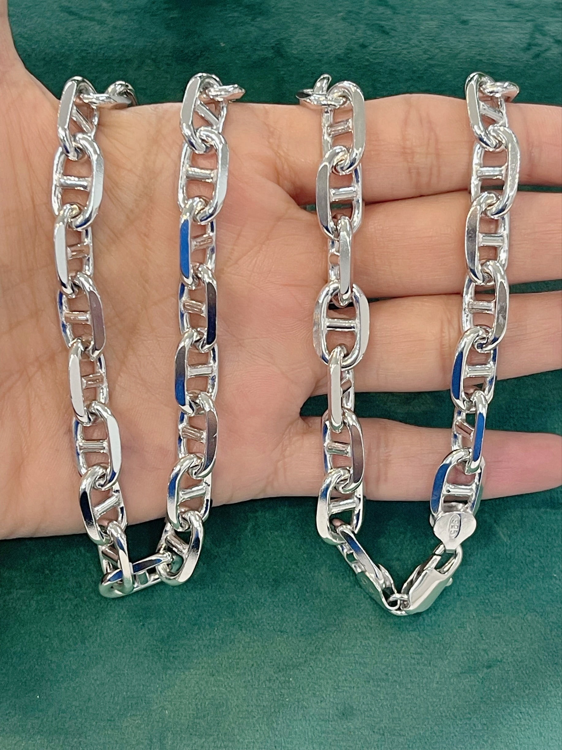 HEAVY HANDMADE 925 STERLING SILVER ANCHOR/MARINER LINK CHAIN 9MM