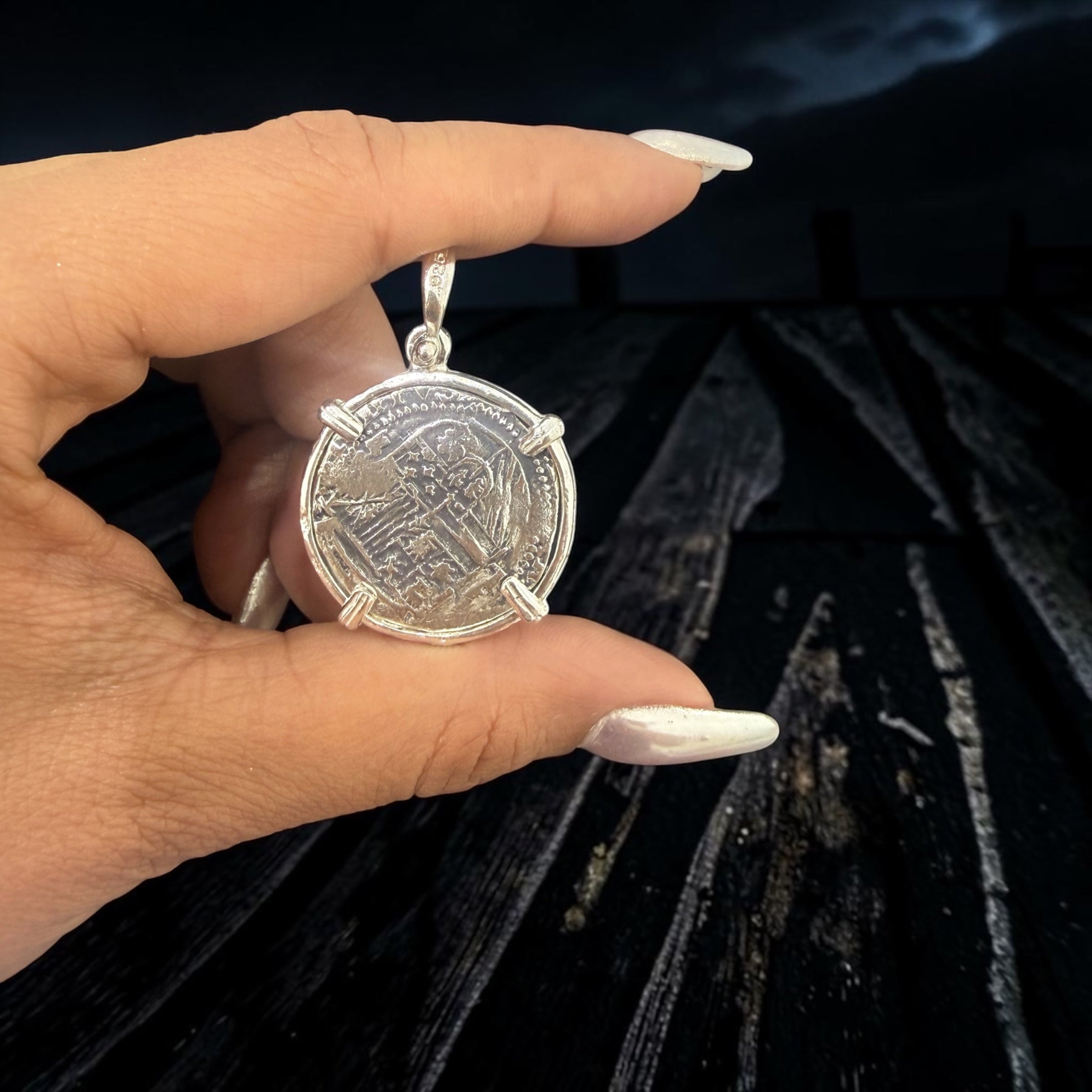 925 solid sterling silver quarter size recreation of Atocha coin pendant