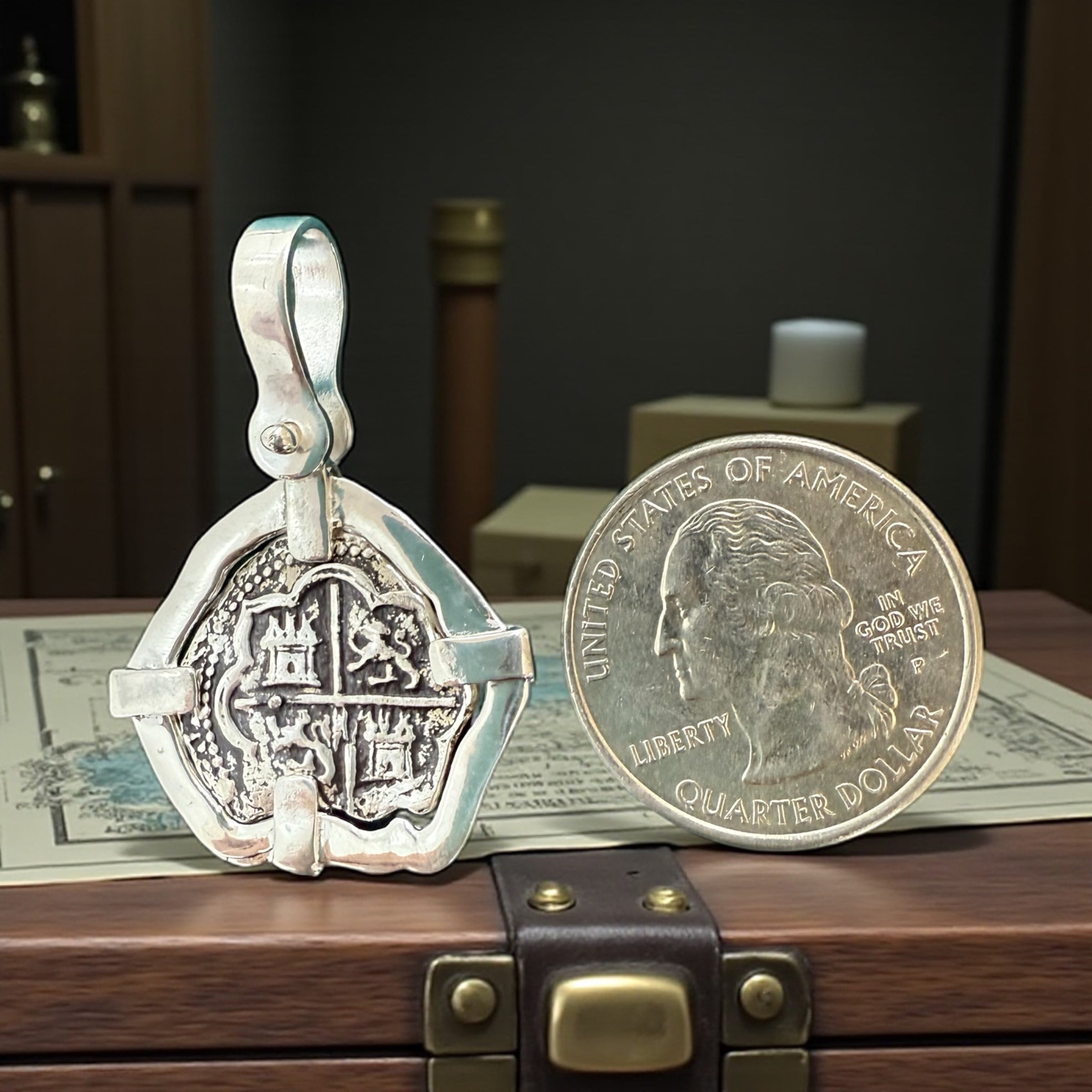 ATOCHA SOLID SILVER COIN PENDANT QUARTER SIZE
