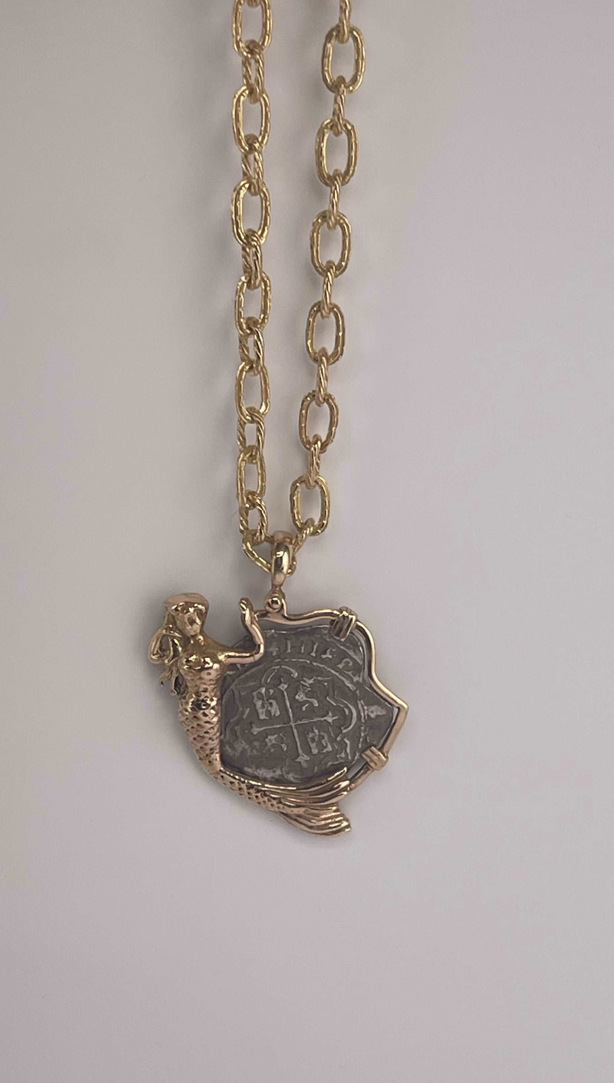 ATOCHA SHIPWRECK SILVER COIN PENDANT IN 14KT SOLID MERMAID GOLD BEZEL