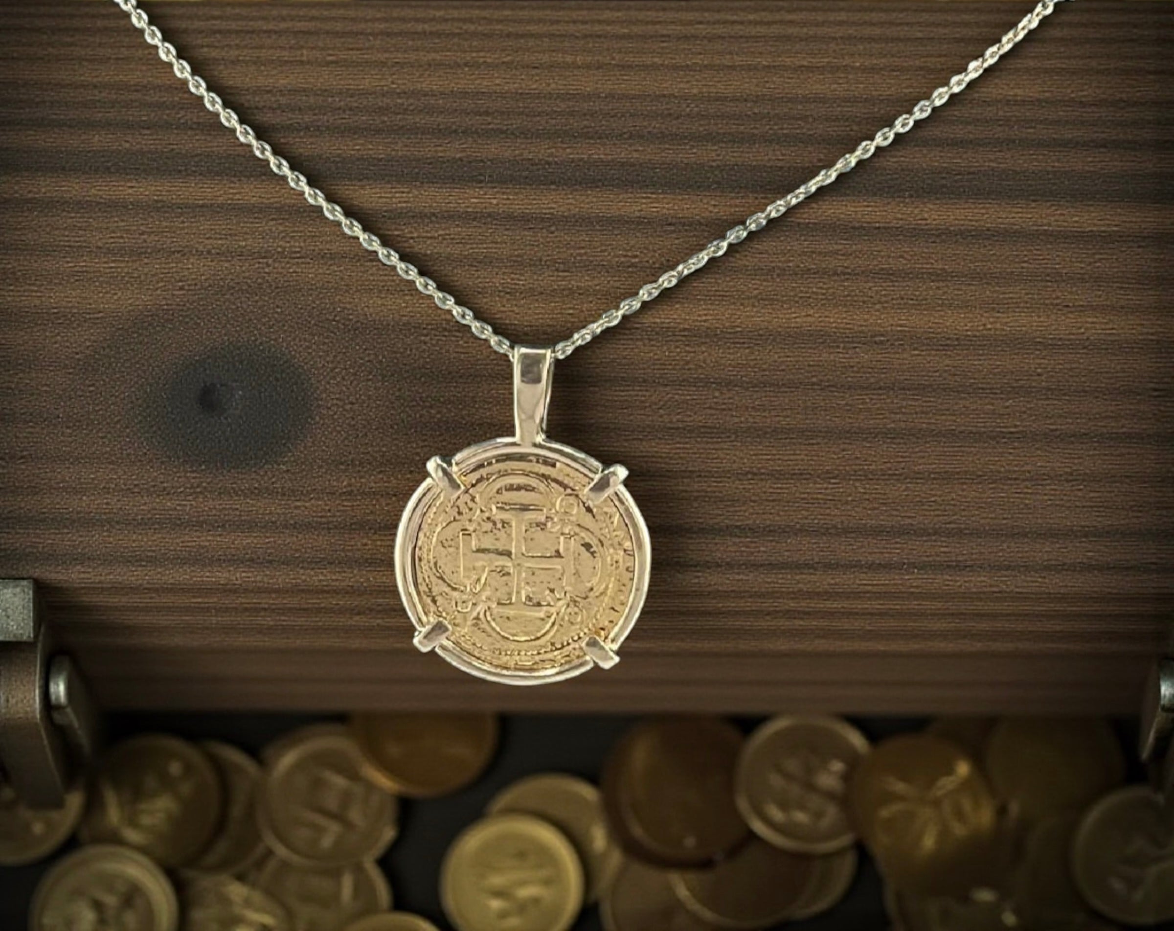 ATOCHA SHIPWRECK GOLD COIN PENDANT HANDMADE WITH 14k SOLID GOLD WITH 14k REAL GOLD CHAIN 18” LONG