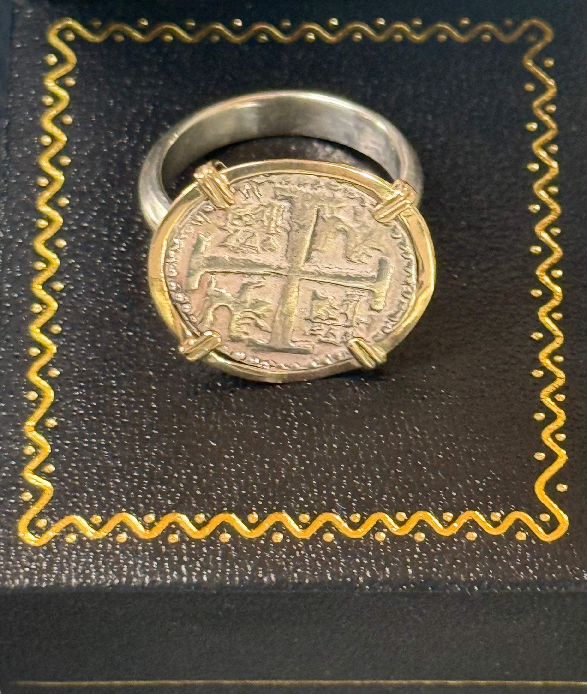 ATOCHA SILVER COIN RING IN 14k REAL GOLD BEZEL AND SILVER BAND