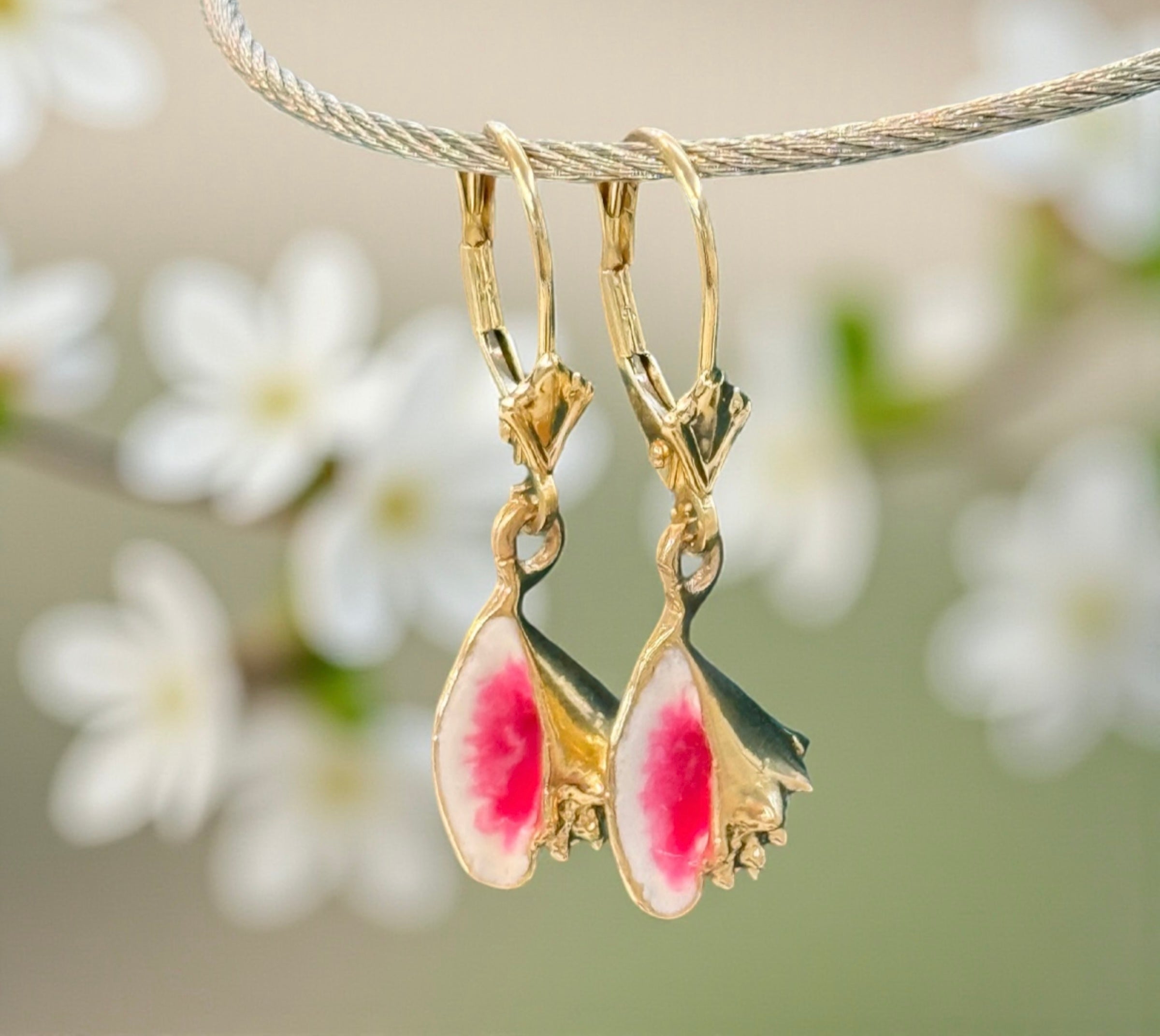 14K REAL SOLID GOLD HANDMADE MINI CONCH SHELL EARRINGS