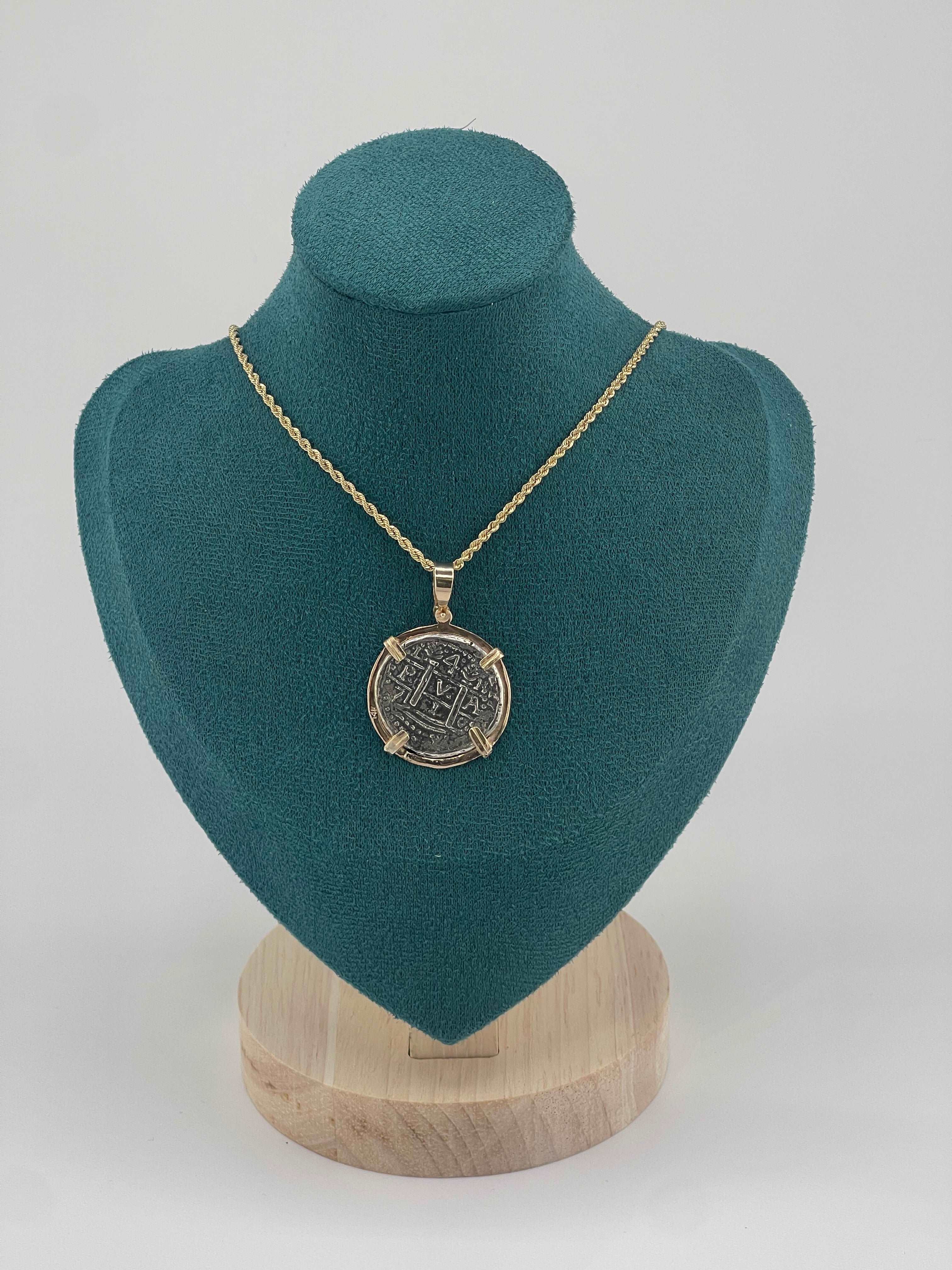 NUESTRA SENORA DE ATOCHA SILVER COIN PENDANT IN 14KT SOLID GOLD BEZEL
