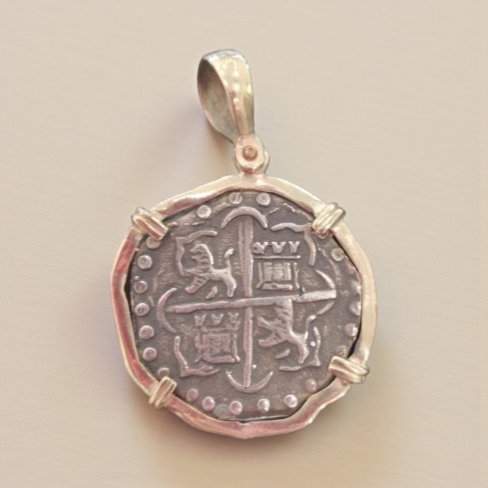 Replica ATOCHA Silver Coin Pendant In 14k Gold Bezel Handmade From Atocha Silver