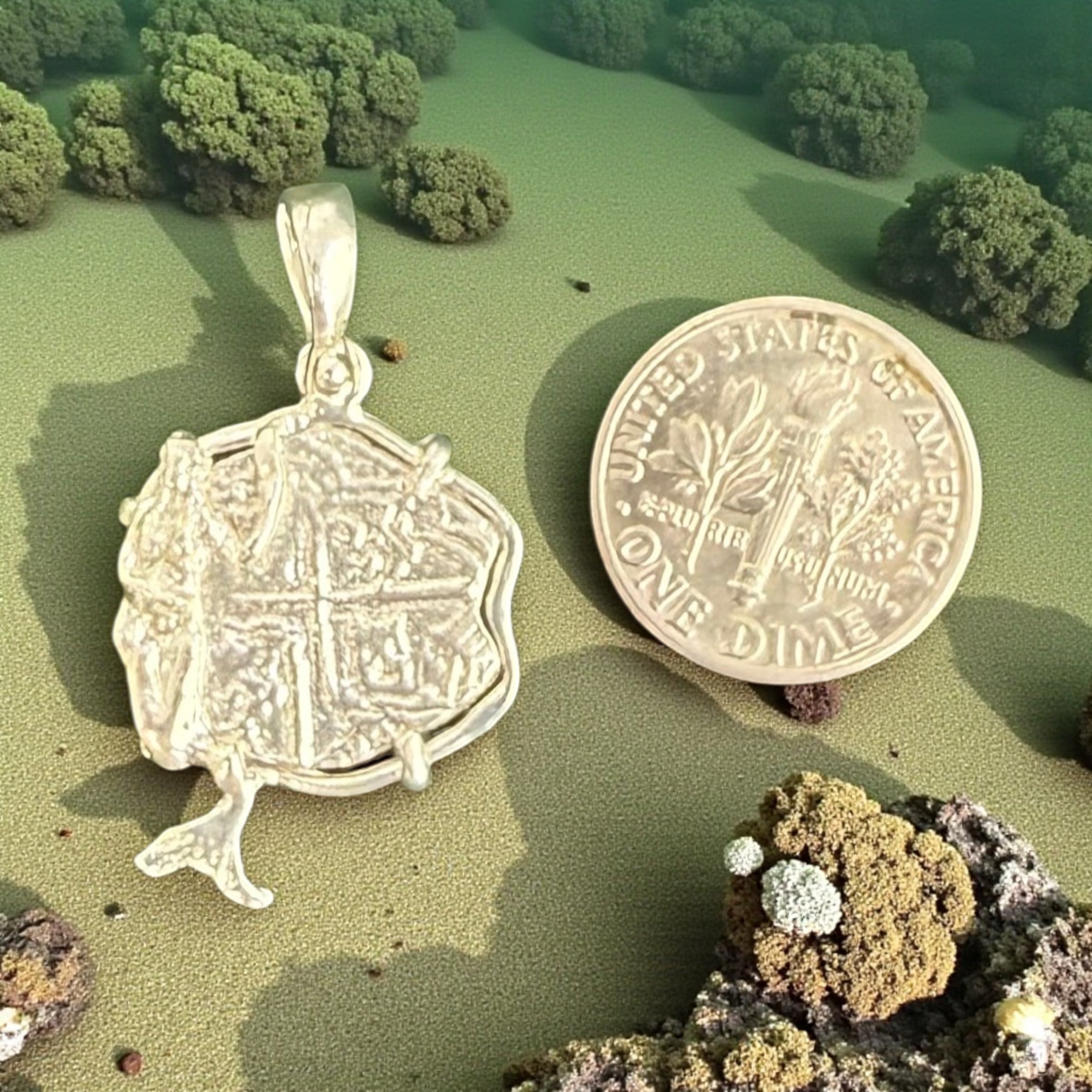 ATOCHA SHIPWRECK SILVER COIN PENDANT IN MERMAID BEZEL