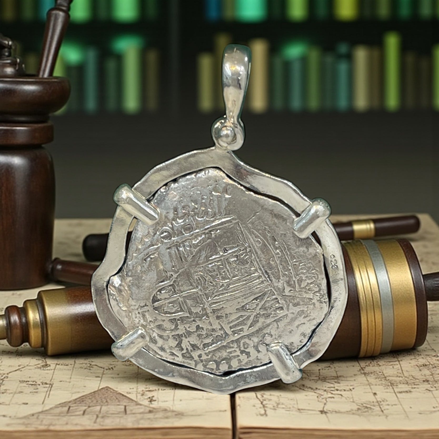 ATOCHA SOLID SILVER HEAVY COIN PENDANT HANDMADE FROM ATOCHA SILVER