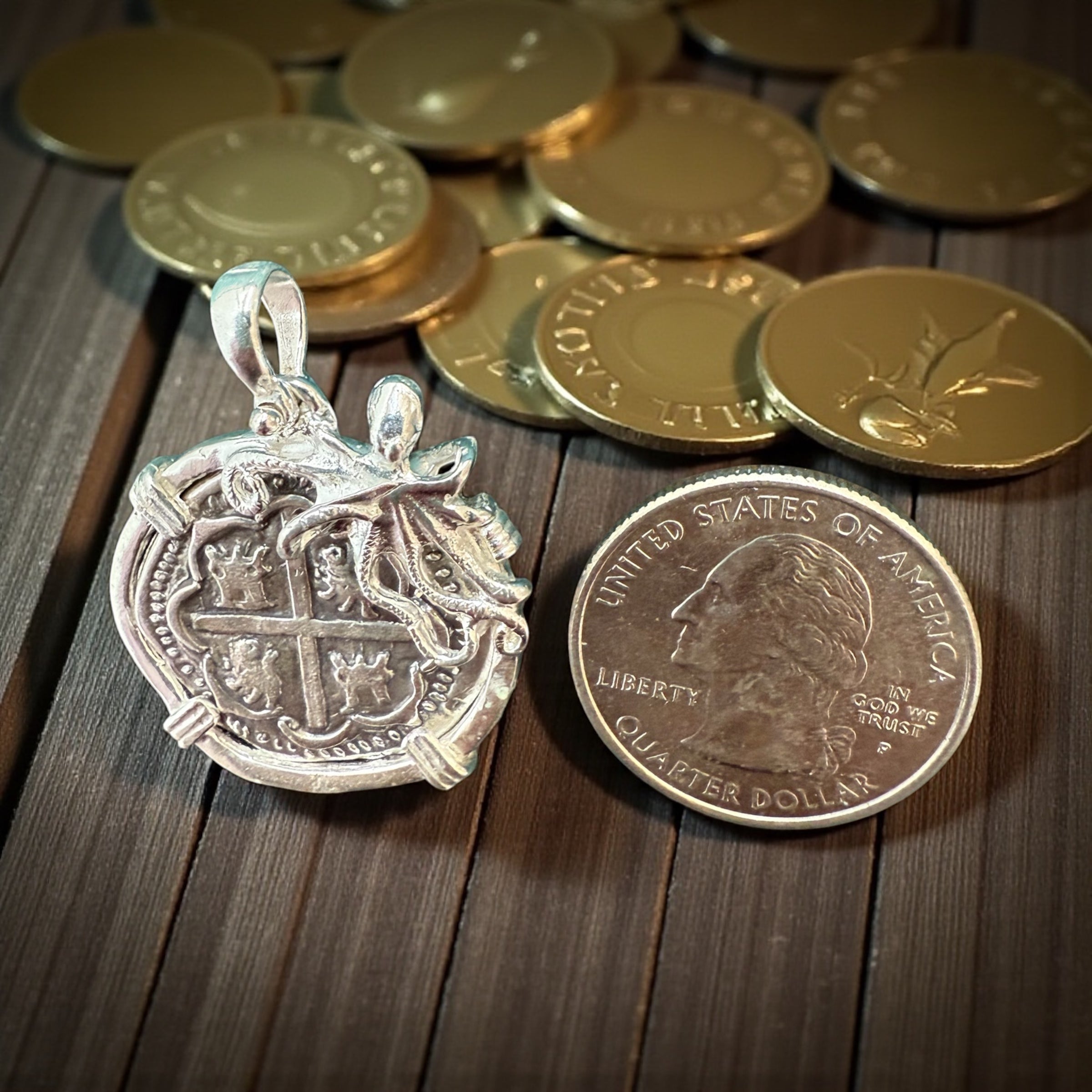 SOLID SILVER COIN PENDANT IN BEAUTIFUL OCTOPUS BEZEL MADE WITH 925 STERLING SILVER