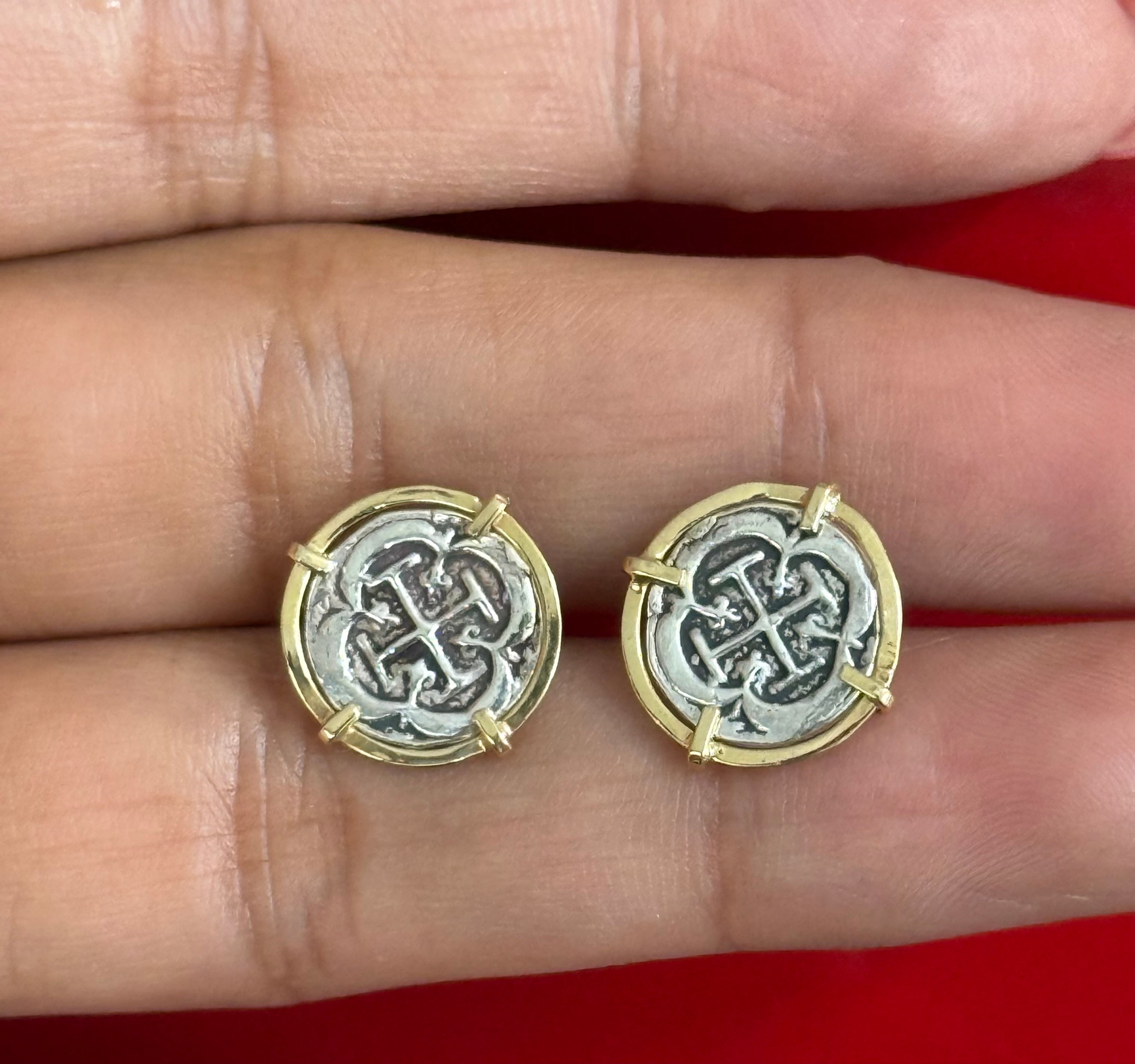 ATOCHA MINI SILVER COIN EARRINGS IN 14k GOLD BEZEL 12MM