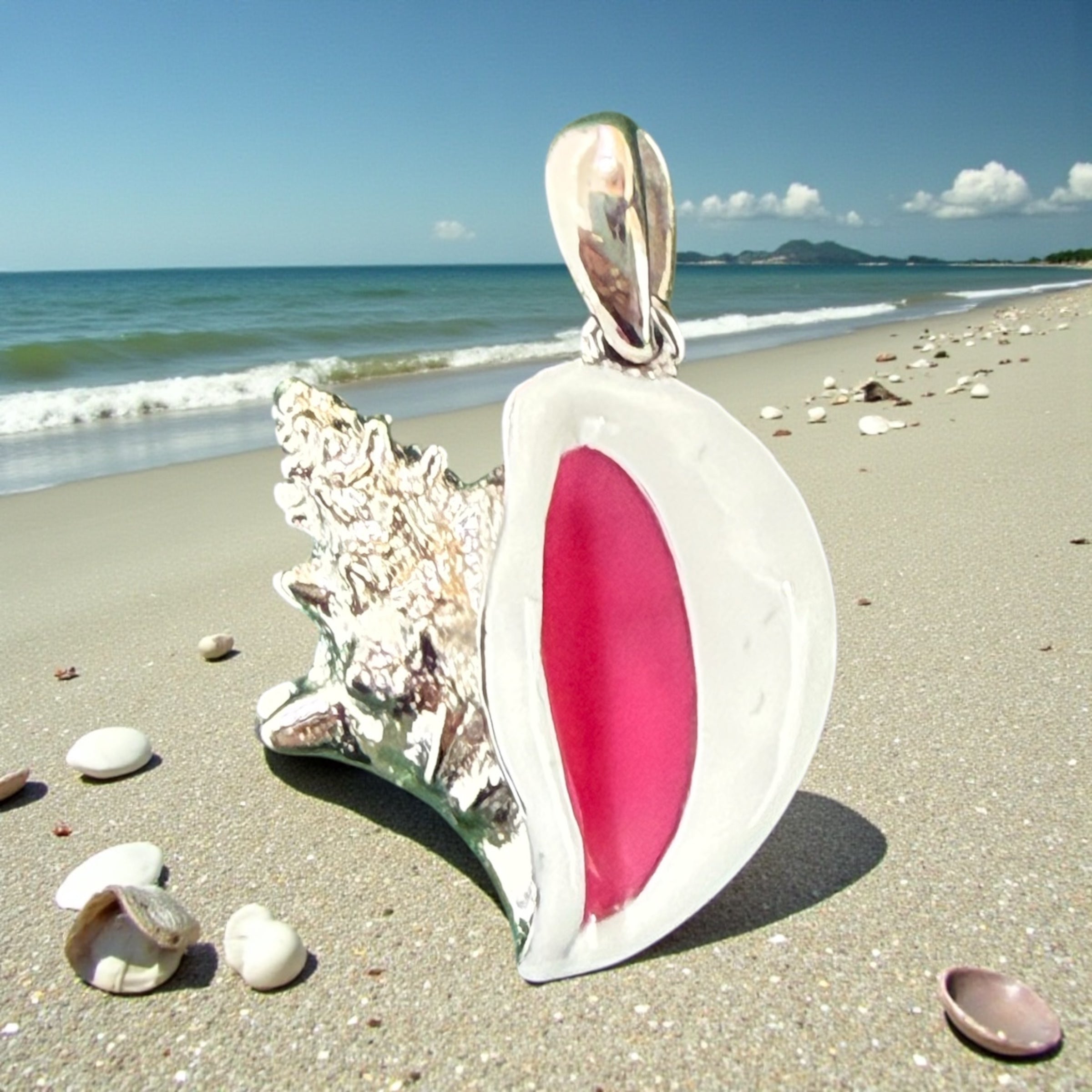 925 sterling silver handmade conch shell pendant