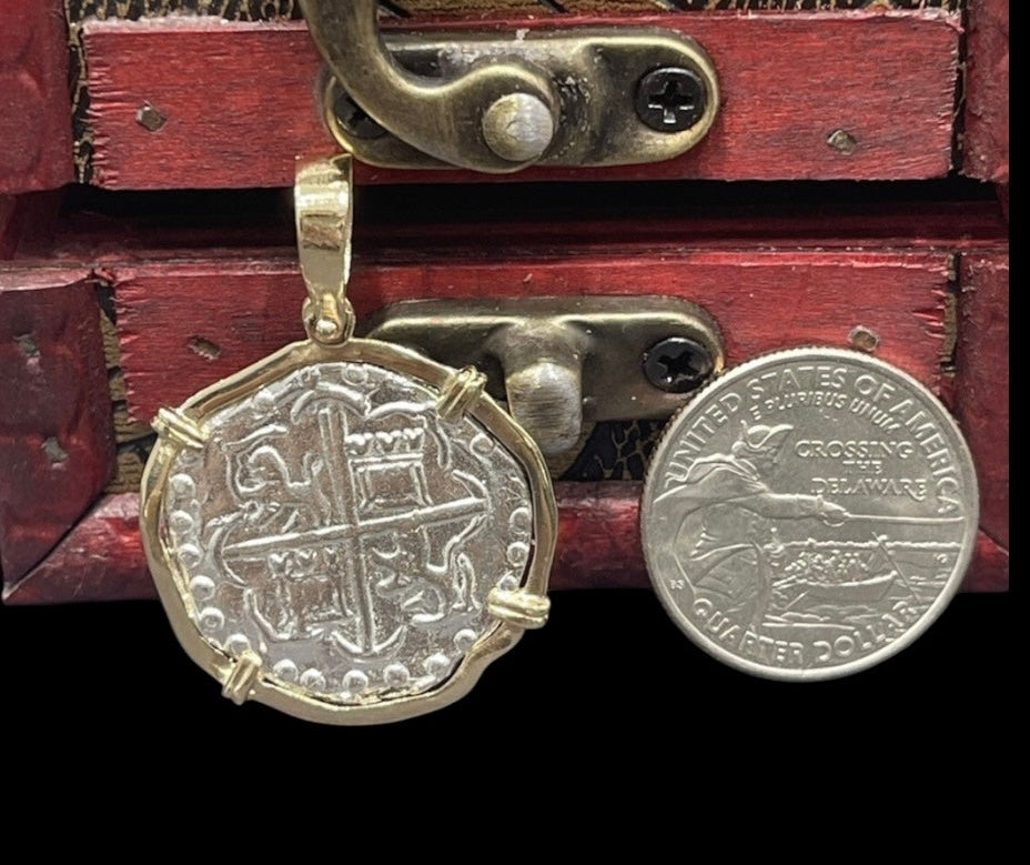 Replica ATOCHA Silver Coin Pendant In 14k Gold Bezel Handmade From Atocha Silver