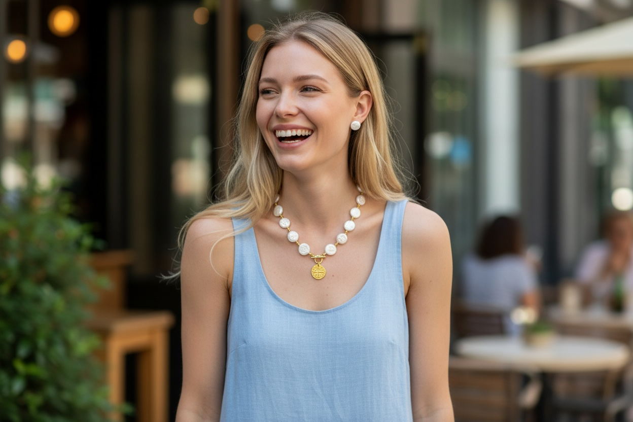 Beautiful Coin Pearl toggle necklace on atocha silver coin charm