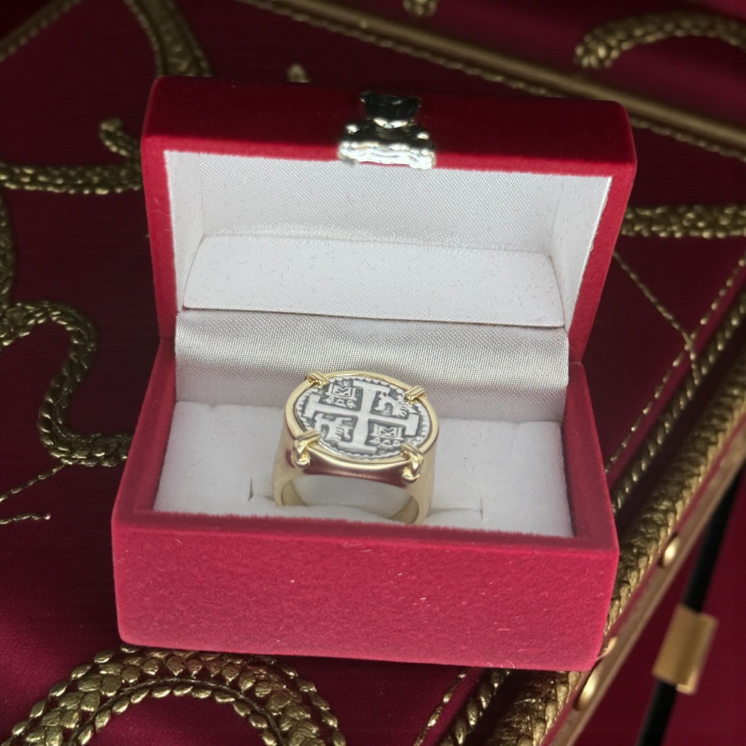 NUESTRA SENORA DE ATOCHA SILVER COIN RING IN 14k GOLD VERMAIL