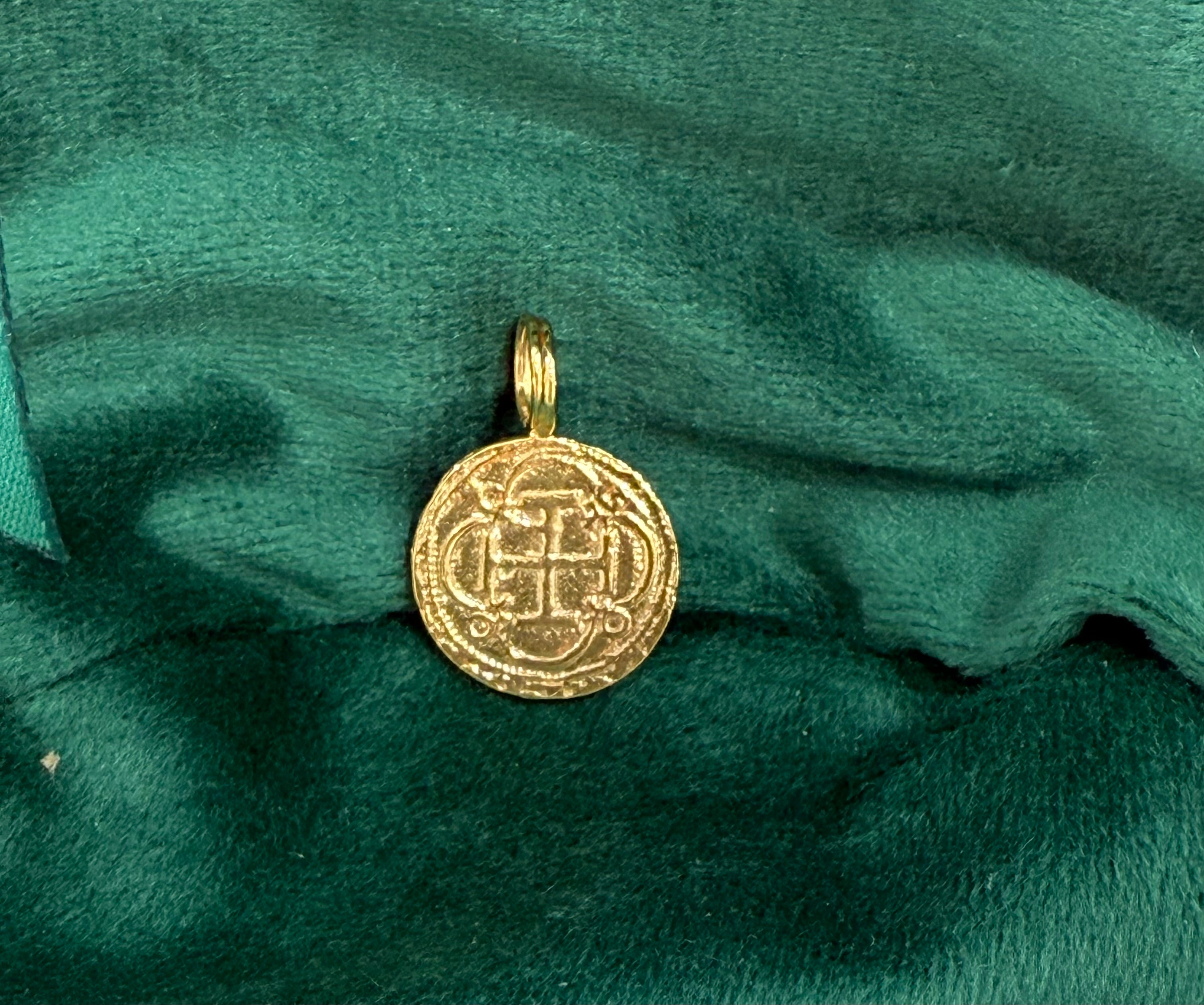 DIME SIZE ATOCHA SHIPWRECK GOLD COIN PENDANT HANDMADE WITH 14K REAL GOLD