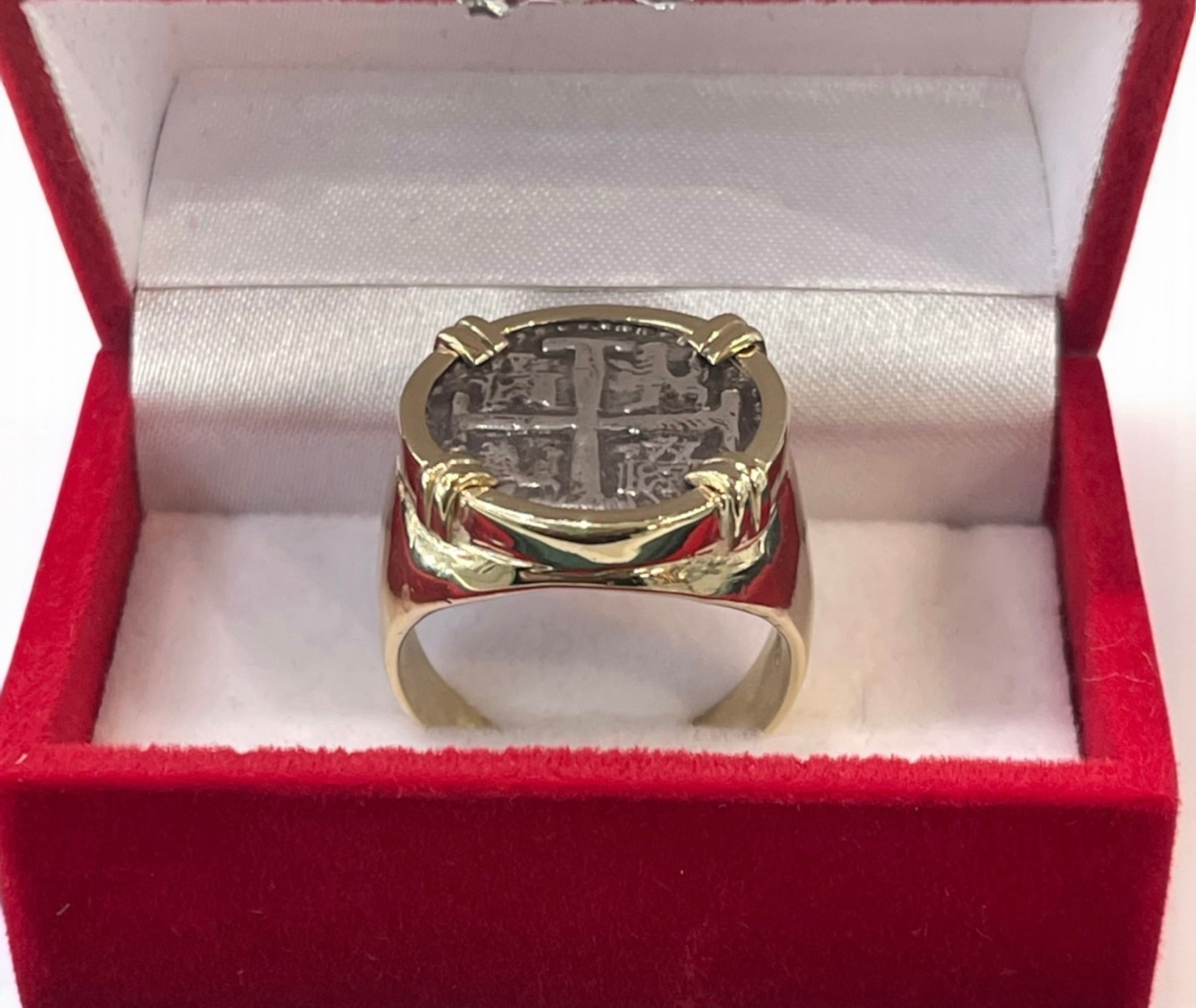 NUESTRA SENORA DE ATOCHA SILVER COIN RING IN 14k SOLID REAL GOLD BEZEL AND BAND