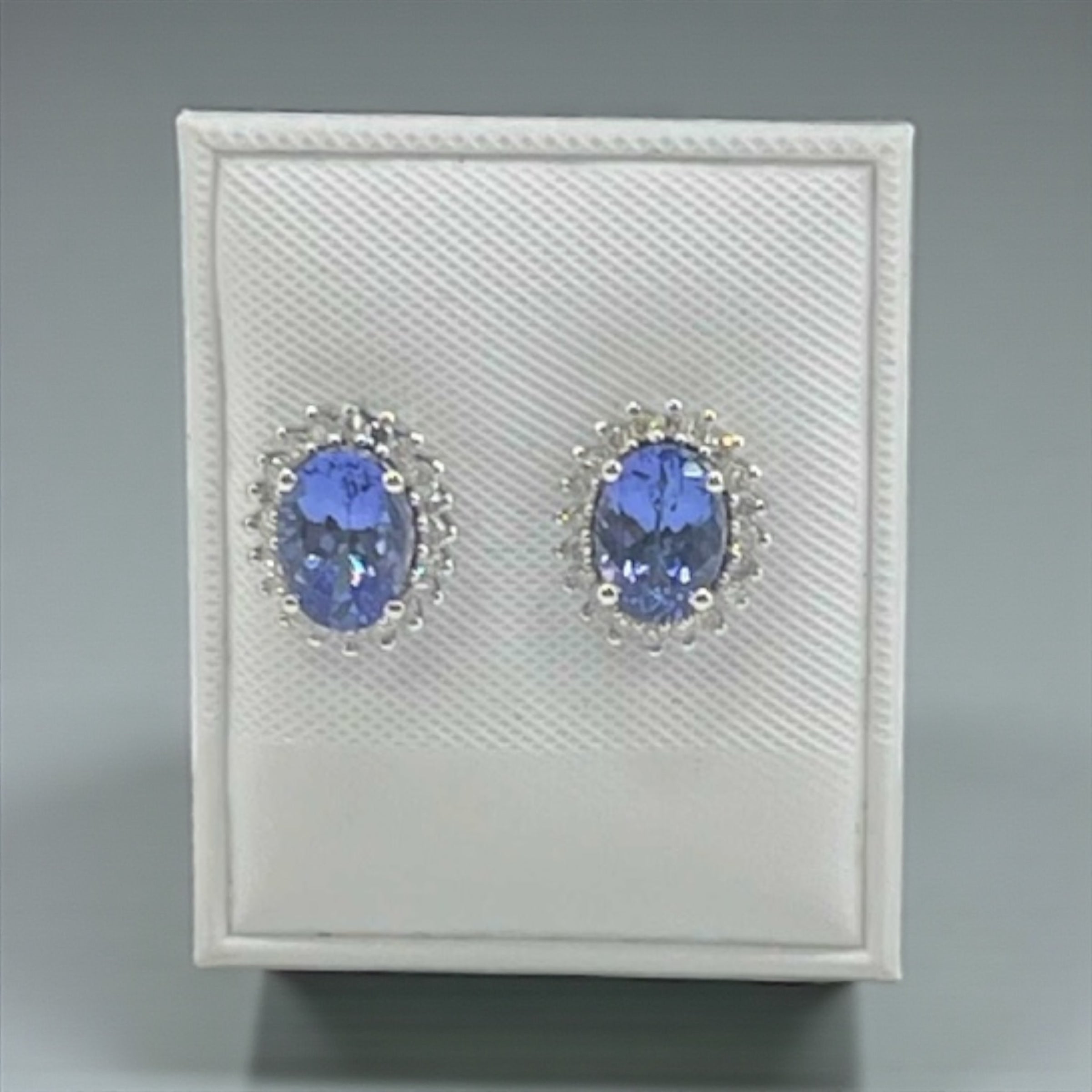 GENUINE AFRICAN TANZANITE STUD EARRINGS IN REAL DAIMONDS SET IN 14K WHITE GOLD 8MM