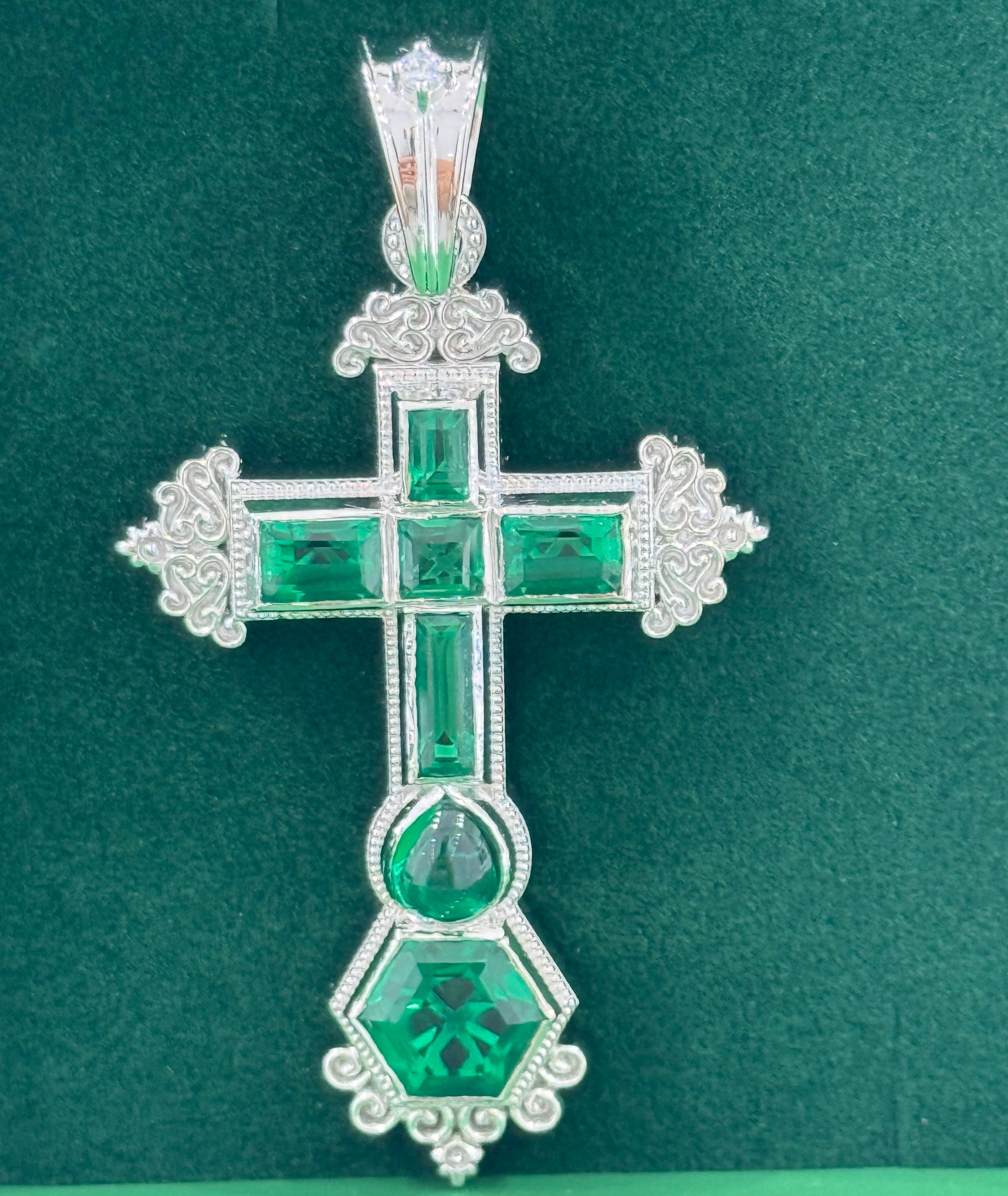 925 Sterling Silver Atocha cross emerald pendant