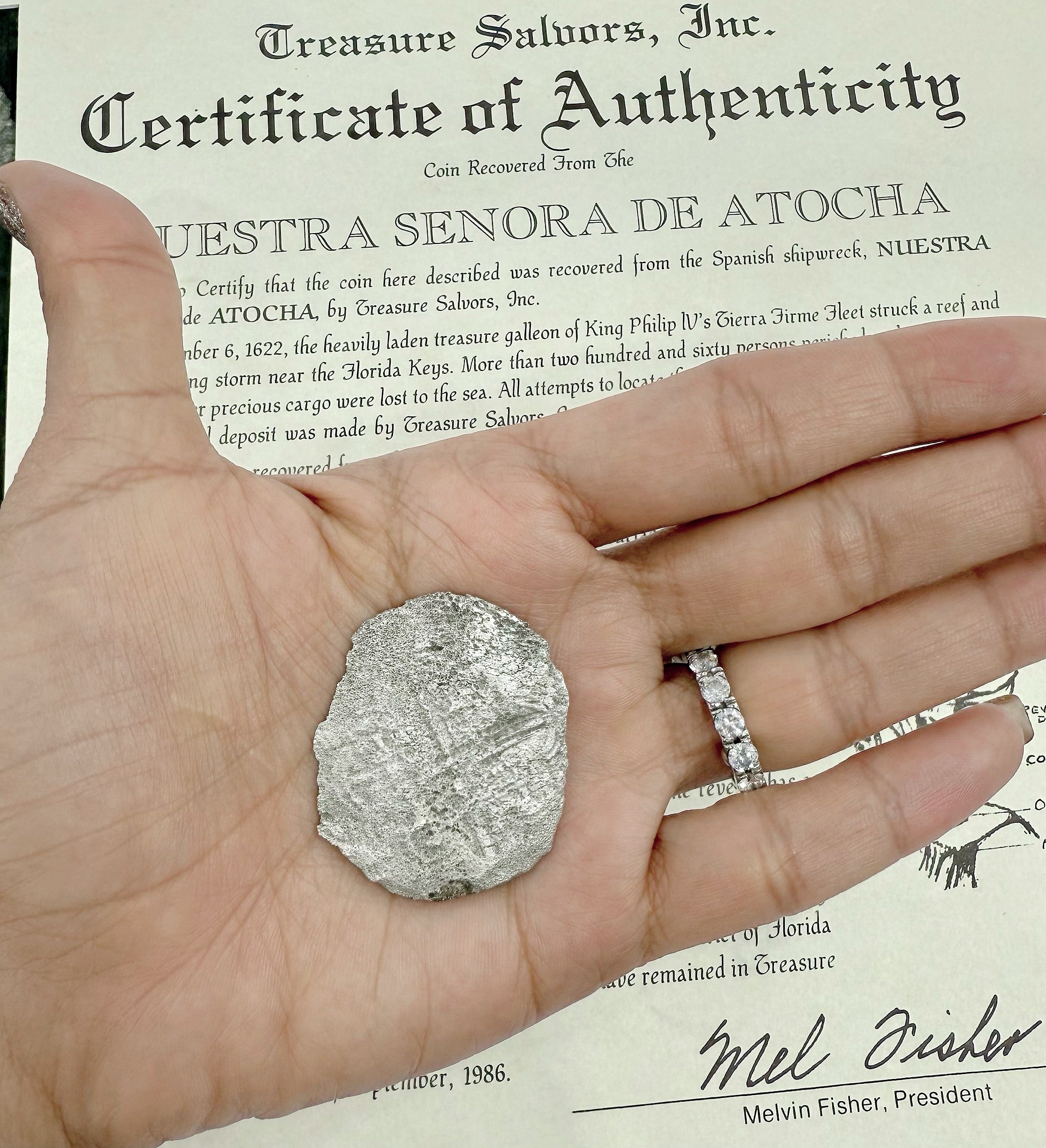 ACTUAL COIN NUESTRA SENORA DE ATOCHA SILVER COIN 8 REALE GRADE 4 SHIPWRECK COIN