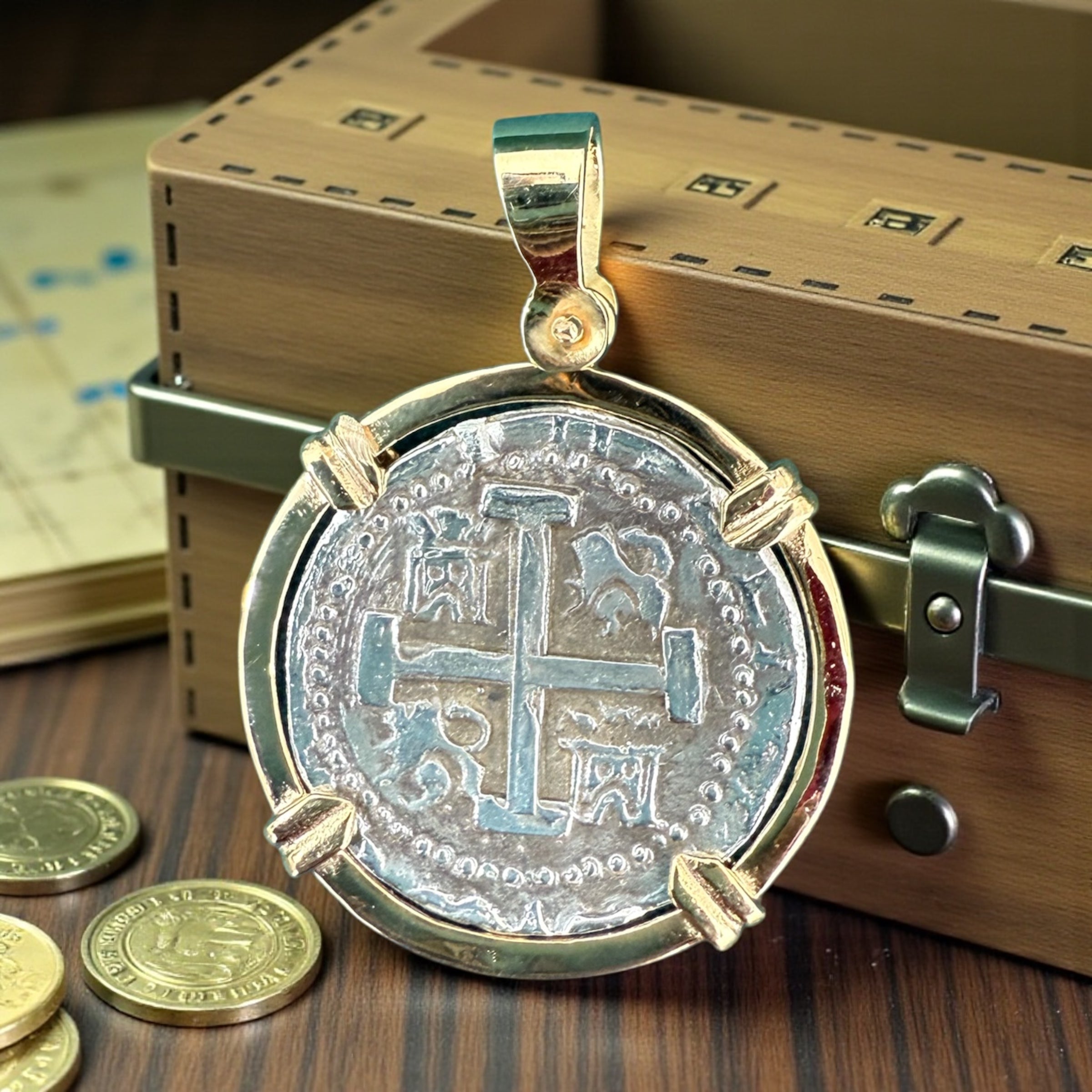 ATOCHA Silver Coin Pendant In 14k Gold Bezel Handmade From Atocha Silver