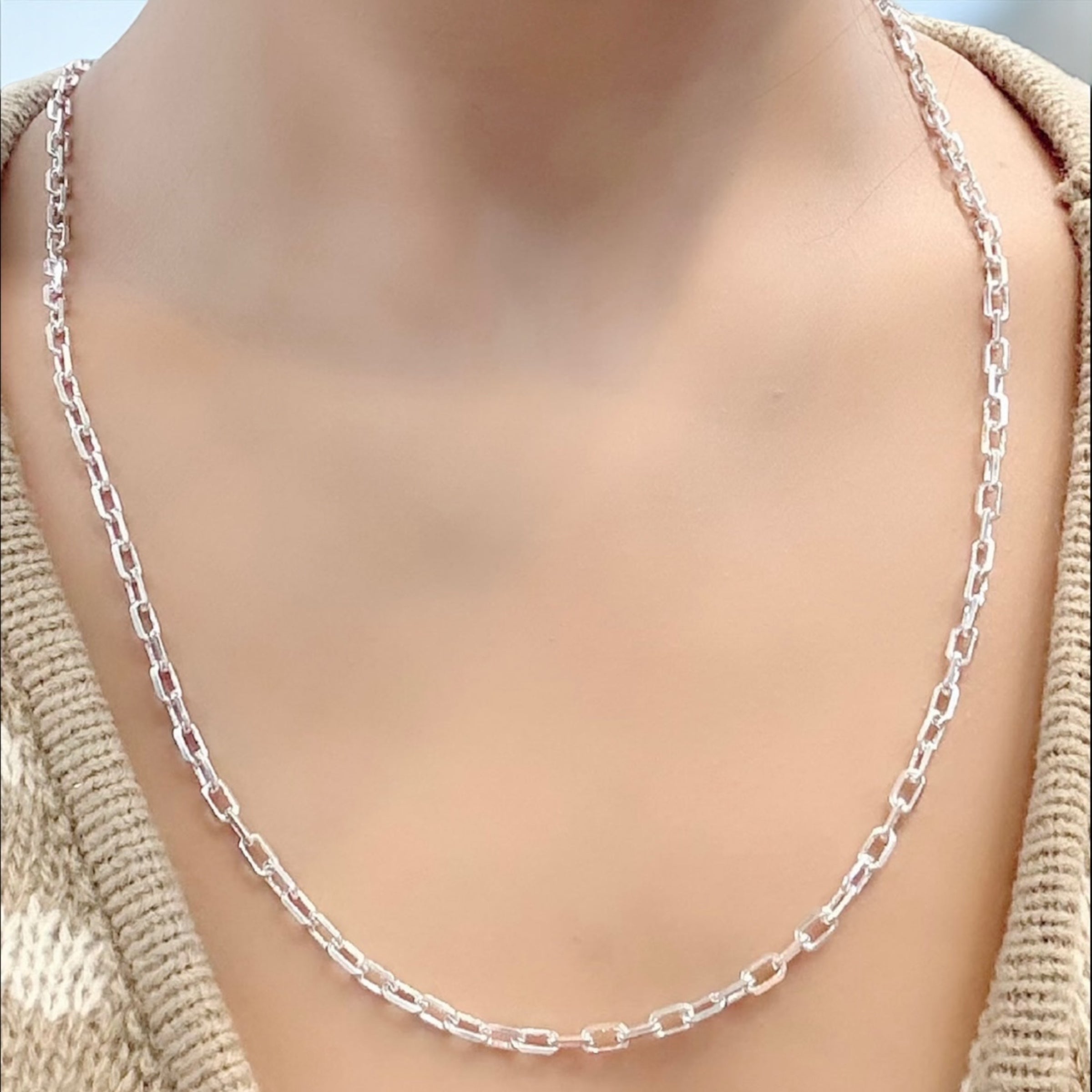 925 ITALIAN SOLID STERLING SILVER PAPER CLIP CHAIN 3MM SOLD PER PIECE