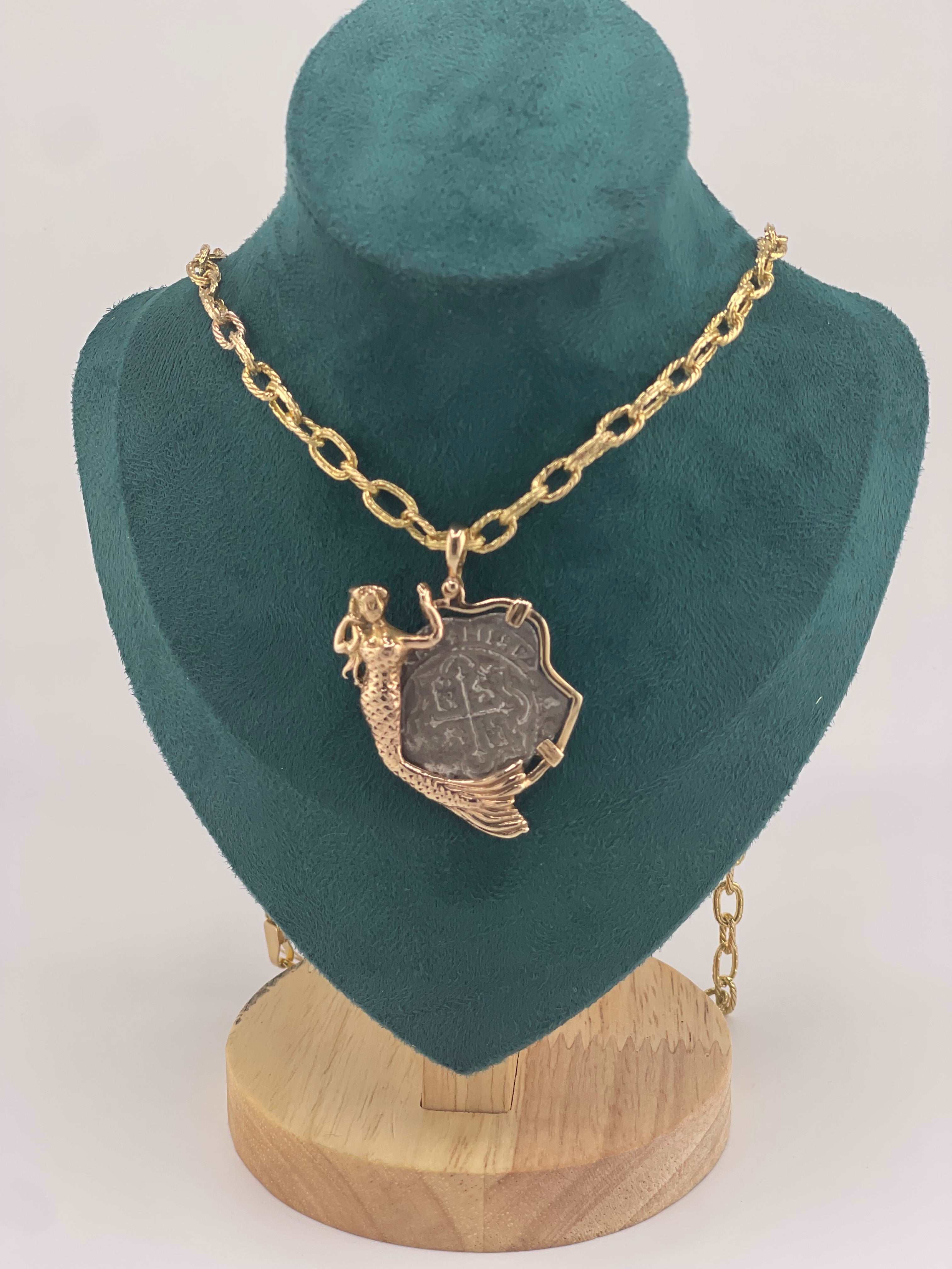 ATOCHA SHIPWRECK SILVER COIN PENDANT IN 14KT SOLID MERMAID GOLD BEZEL
